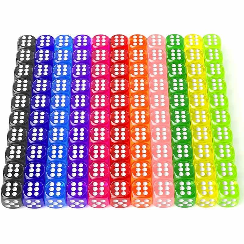 Rerdeim 110 Pieces Dice Set – 11-Color Bulk Dice, 14 mm Six-Sided Dice for Classroom and Games