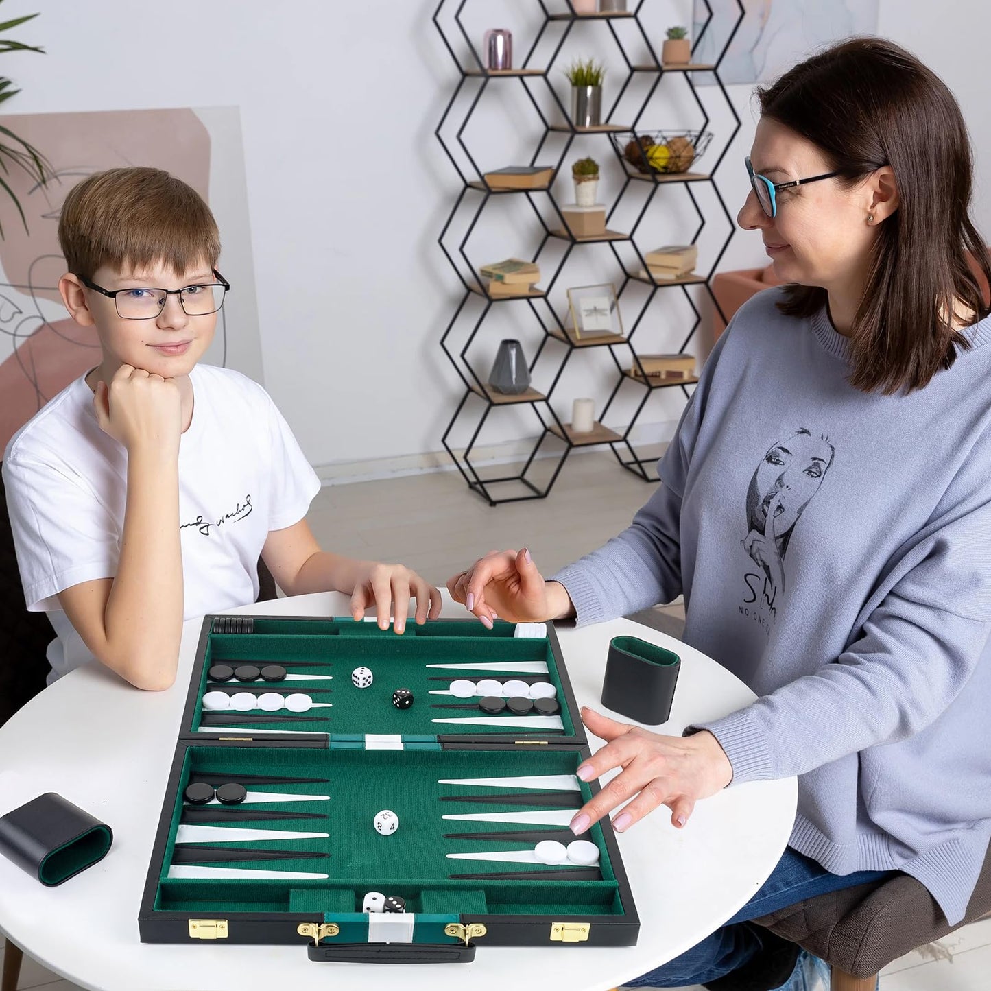 RERIVER Backgammon Set 11-Inch – Portable 2-Player Travel Board Game in Green (Black PU Case)