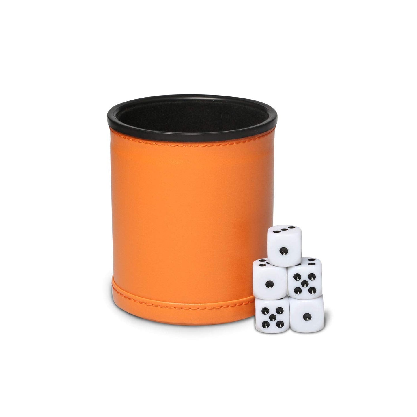 RERIVER Felt-Lined Dice Cup Set (Orange Leatherette) – 5 Dice, Quiet Shake for Farkle & Yahtzee