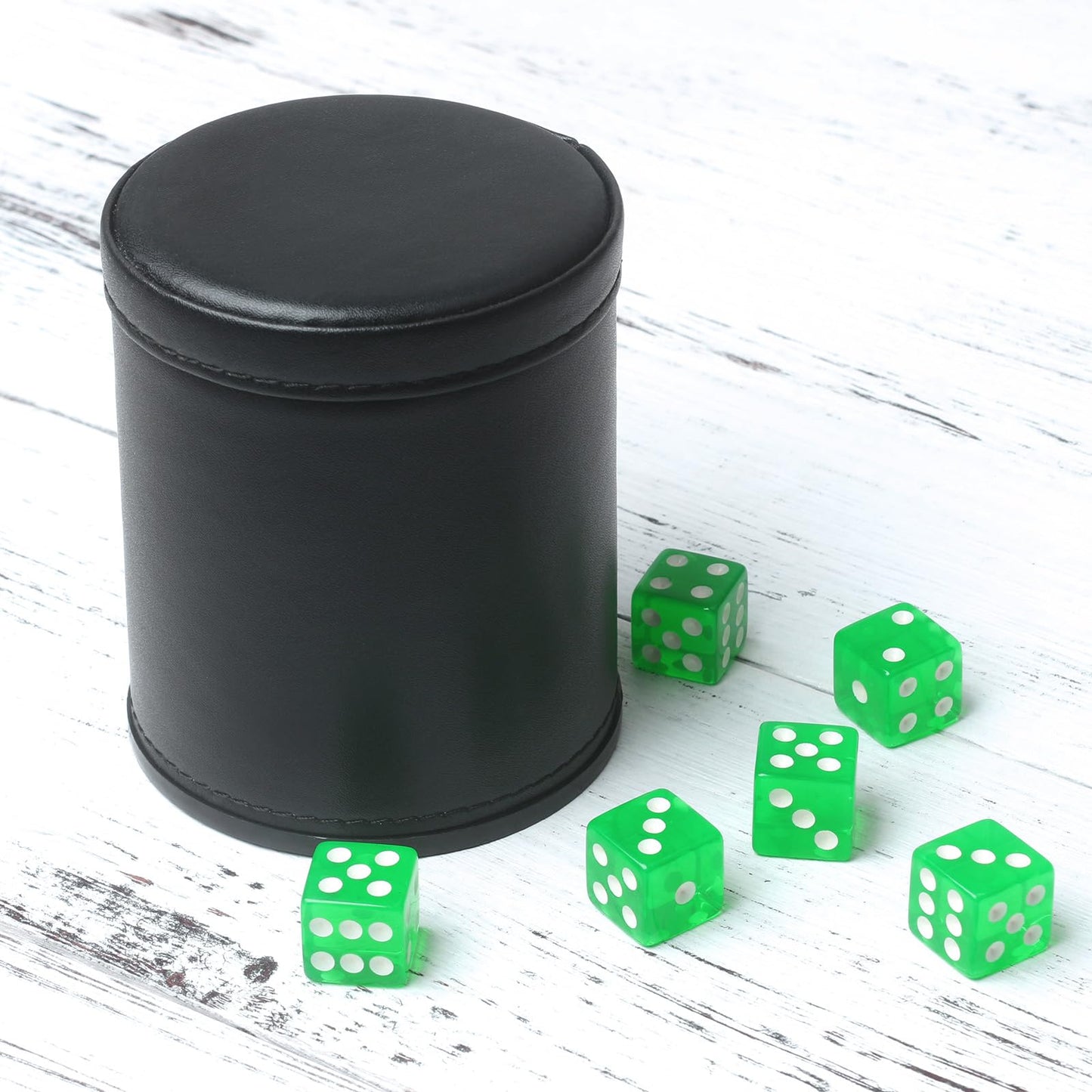 RERIVER Faux Leather Dice Cup Set – Velvet Interior, 6 Green D6 Dice