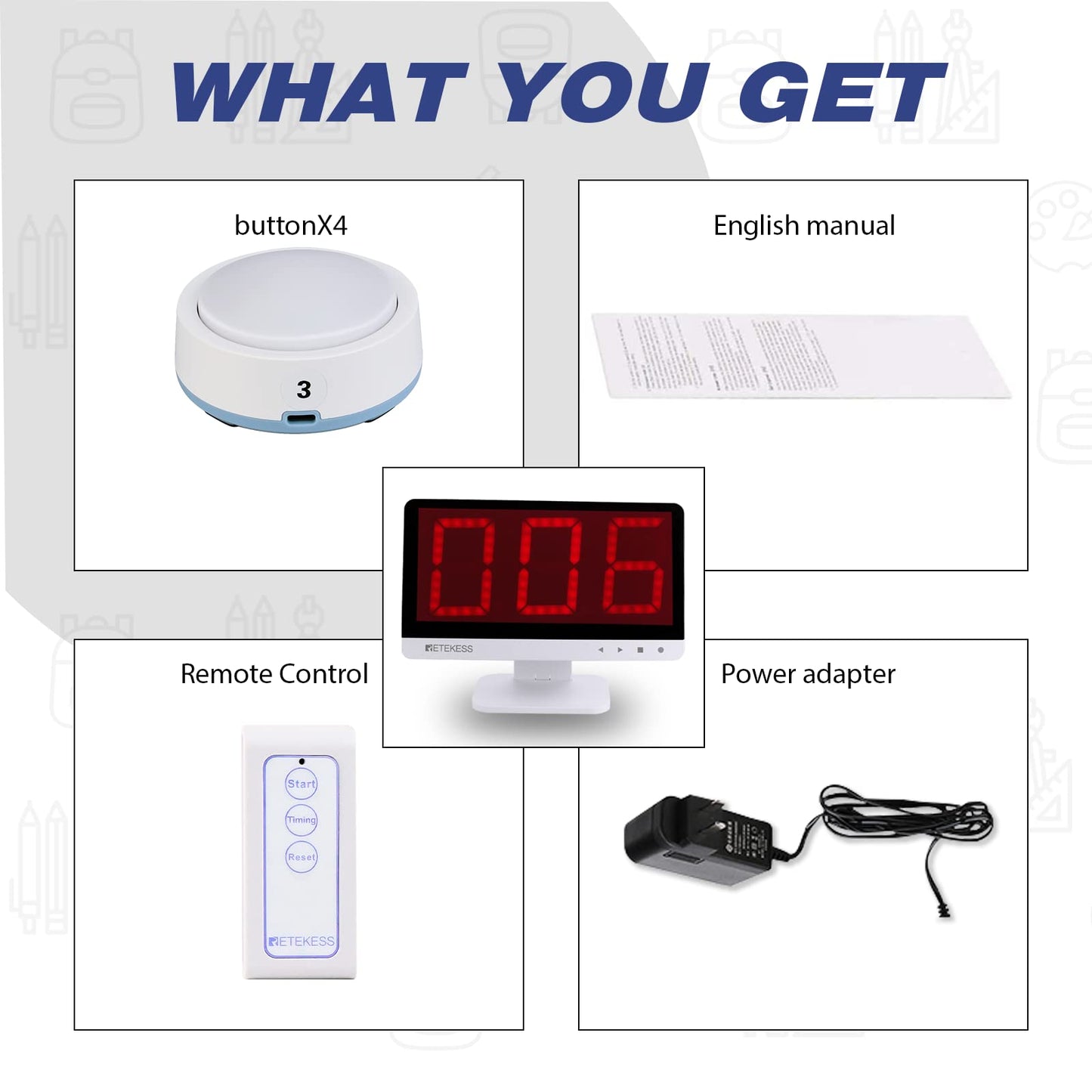 Retekess TM101 Jeopardy Buzzers – 32-Button Quiz Buzzer System, 262ft Range, Classroom & Family Game Night