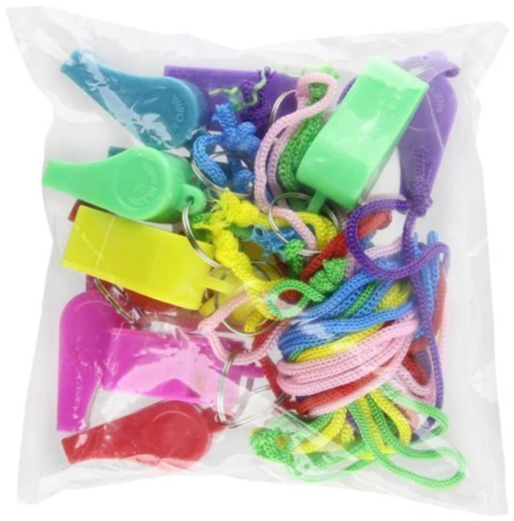 Rhode Island Novelty 2-Inch Neon Whistle Necklaces – 12 Pack, Assorted Colors