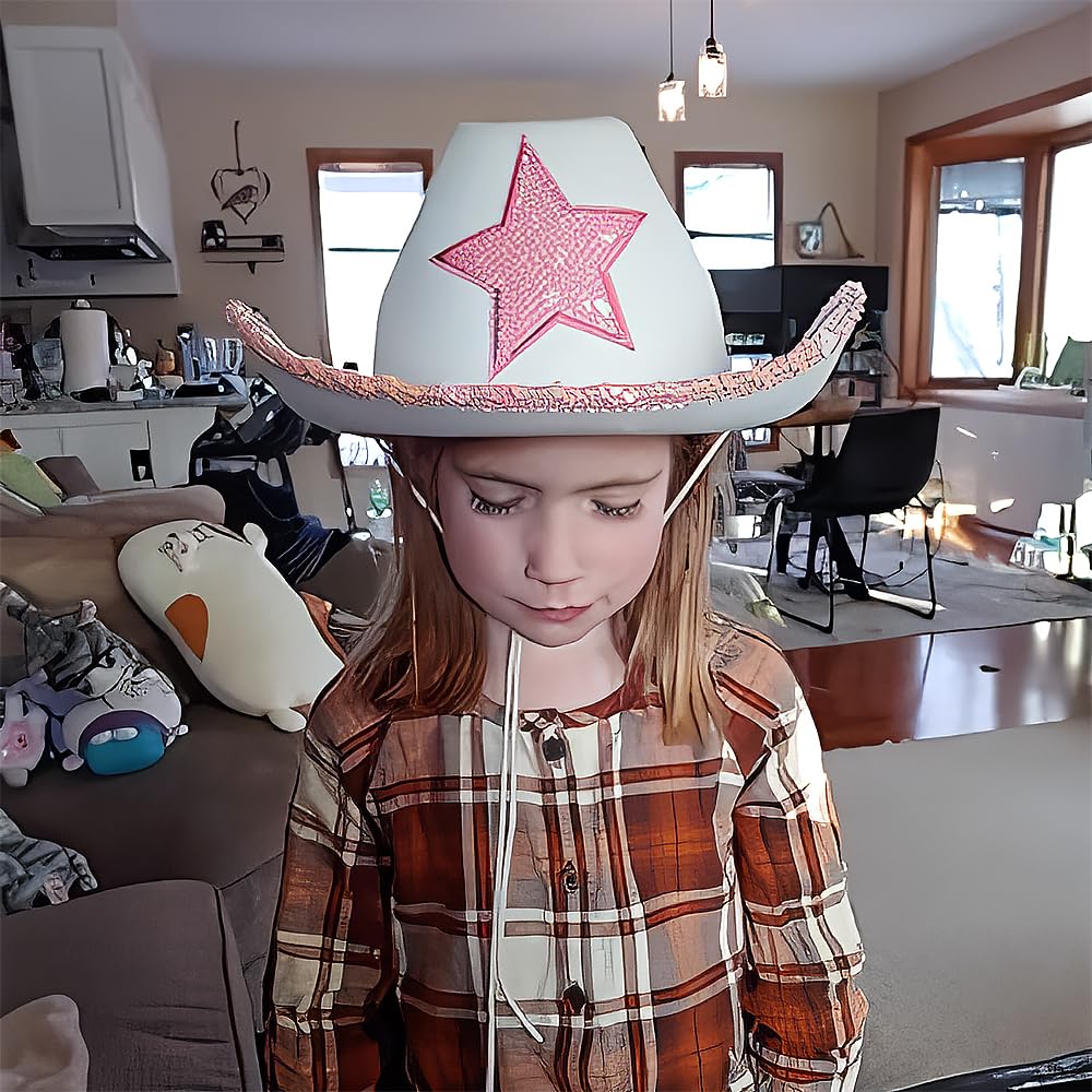 Rhode Island Novelty White Felt Cowgirl Hat with Pink Star – One Per Order