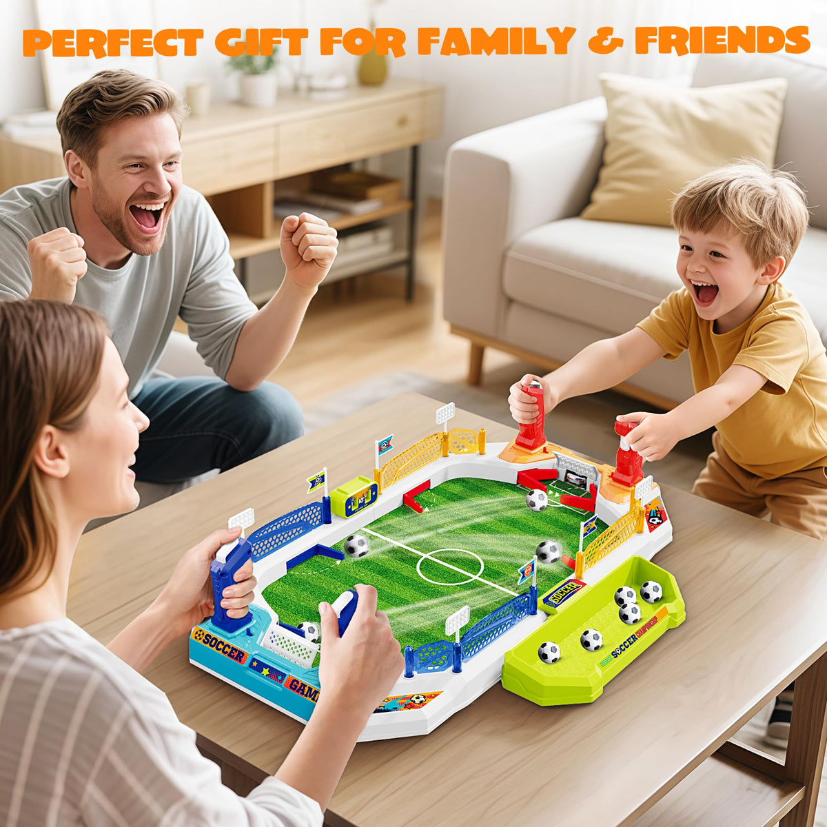 RIANEAN Mini Soccer Board Game for Kids – 2-in-1 Table Soccer & Slingshot Puck