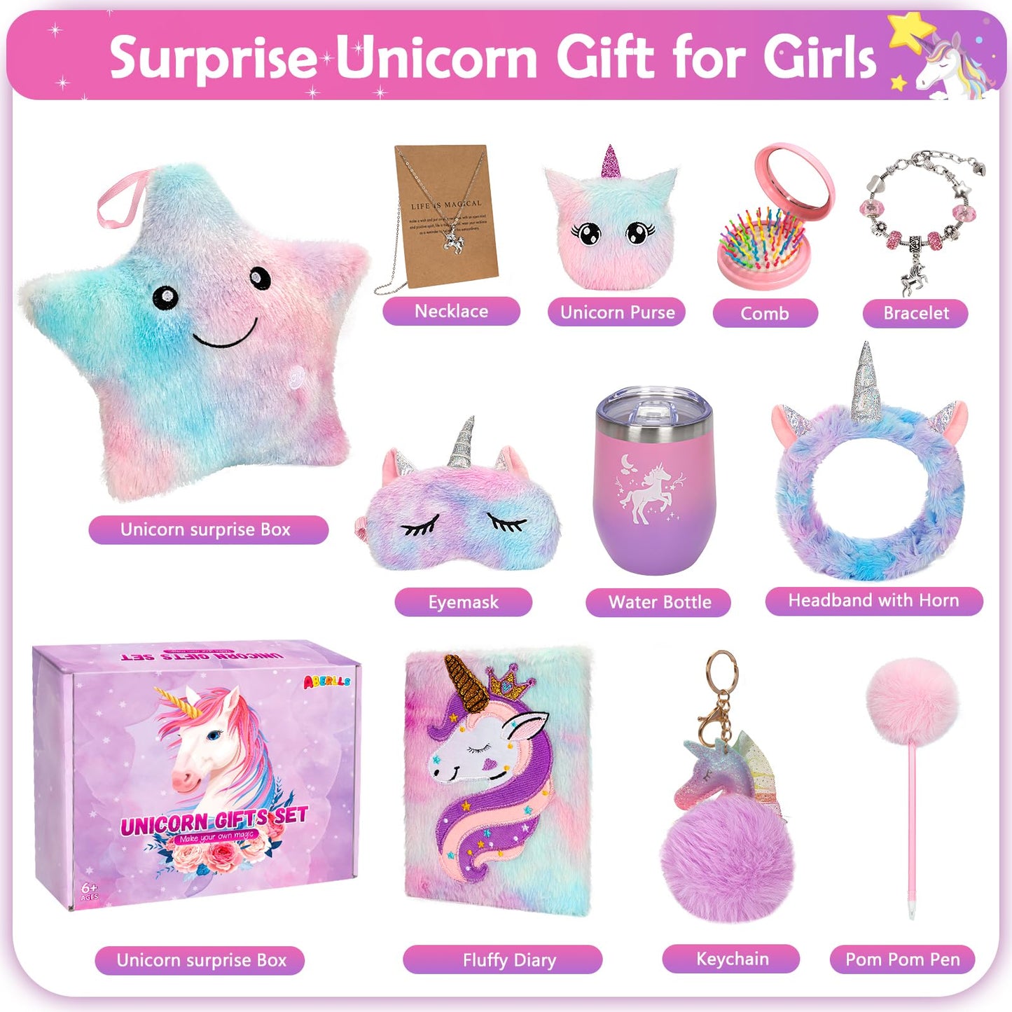 RIANEAN Unicorn Gifts for Girls: Light-Up Plush, Diary & Water Bottle