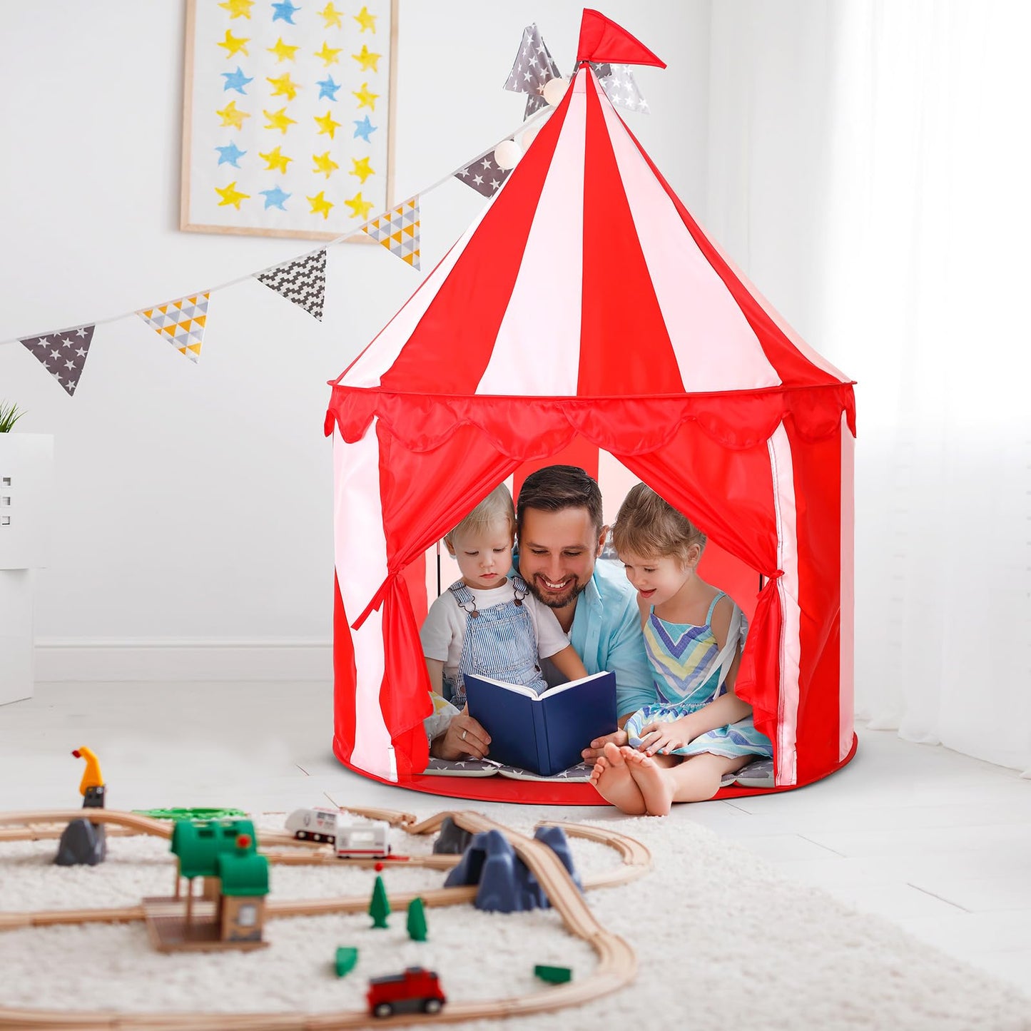 Ribbonlic Circus Tent Red Floor Play Tent – Large Indoor/Outdoor Playhouse