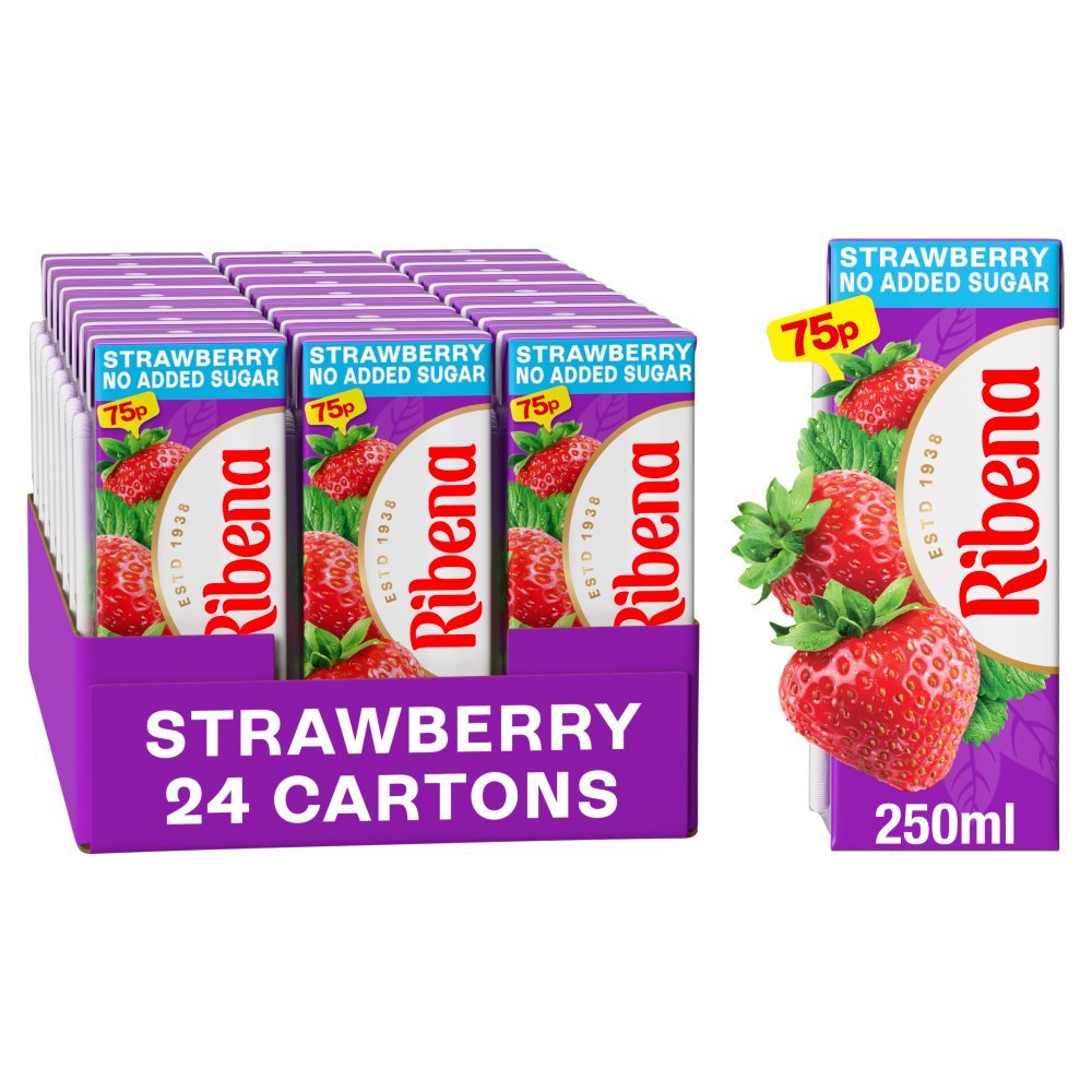 Ribena No Added Sugar Strawberry Juice Drink Carton 250ml (Case of 24)