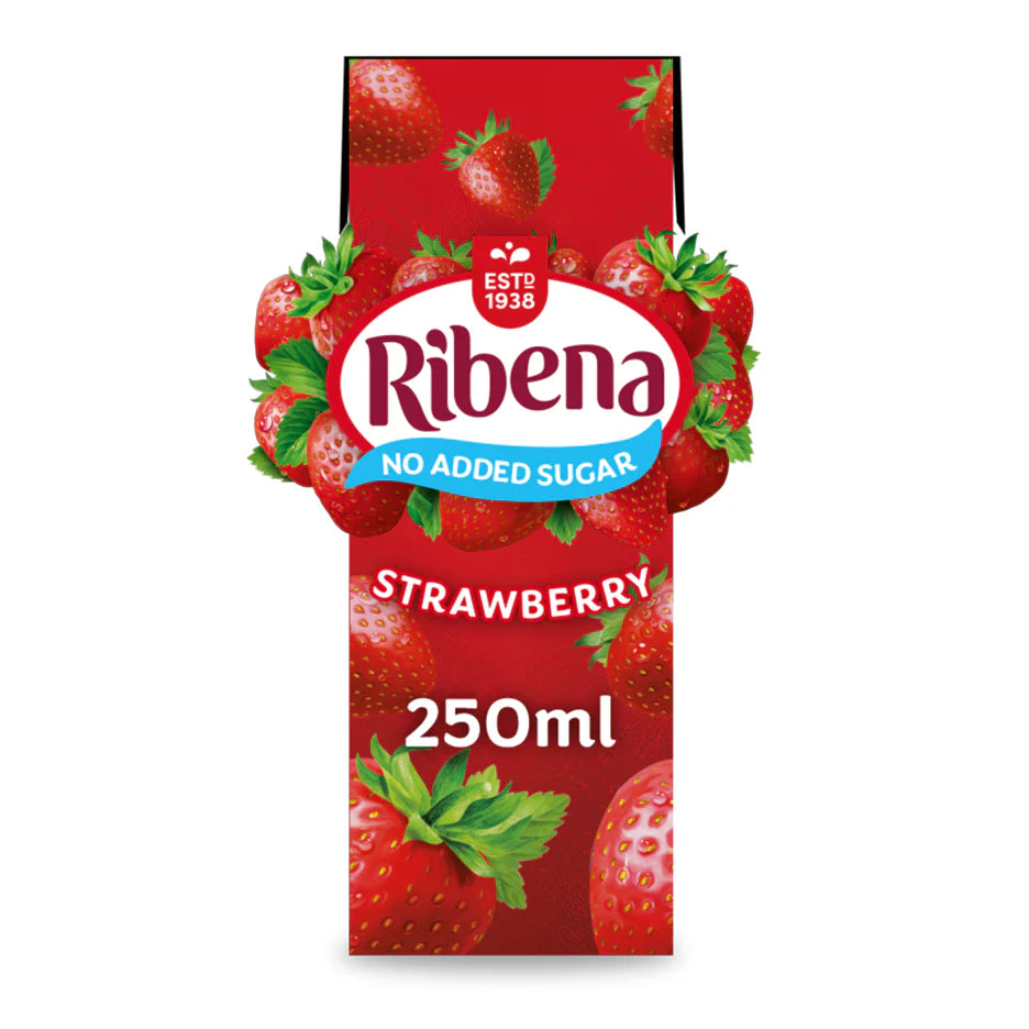 24 x Ribena No Added Sugar Strawberry Juice Drink Carton 250Ml