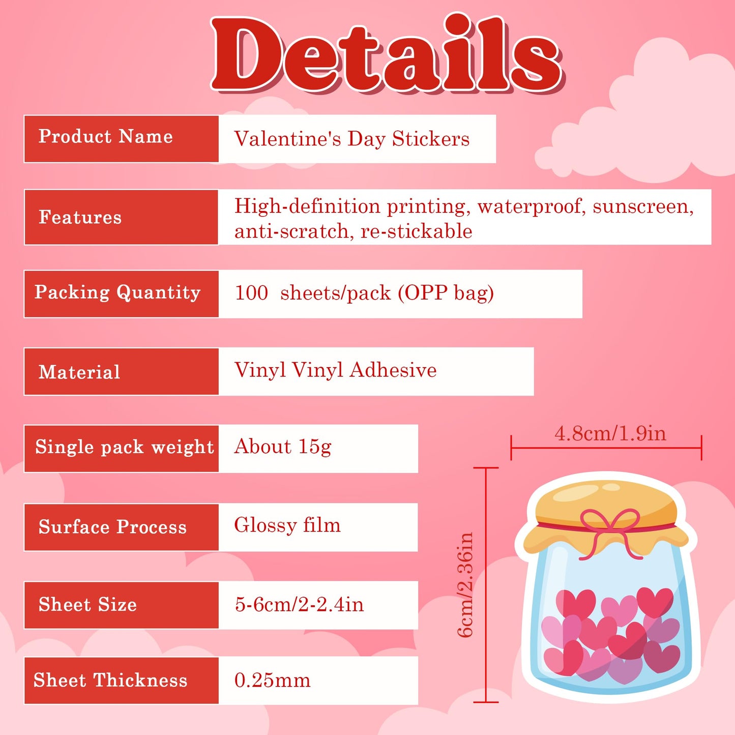 Riccioofy Valentines Stickers – 100 Pcs for Kids, Classroom Gifts, Heart Designs