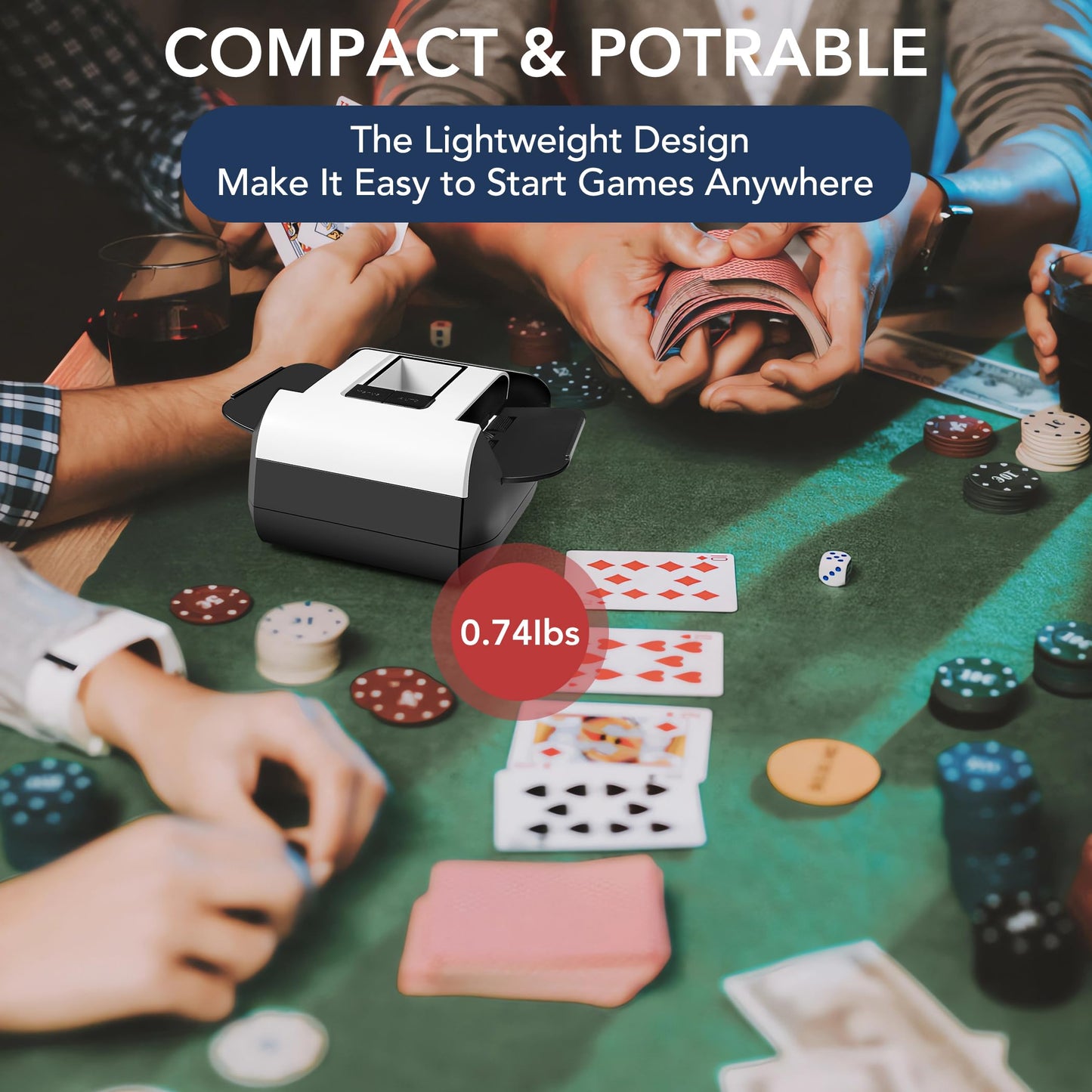 Richwon Automatic Card Shuffler – Rechargeable, Low-Noise Deck Dealer for UNO, Poker & Blackjack