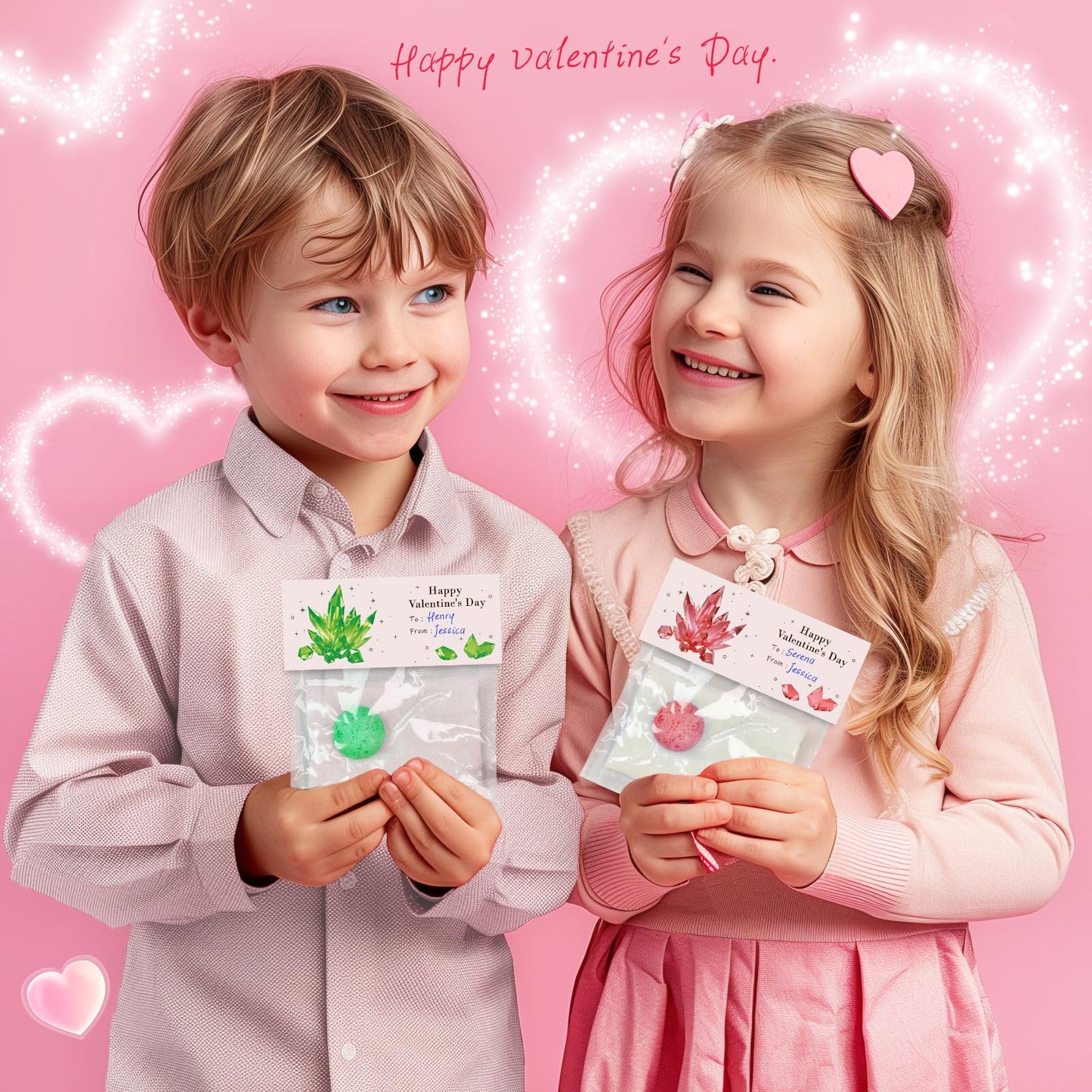 rifamee 24-Pack Valentines Day Kids Science Kit – Crystal Growth with Cards