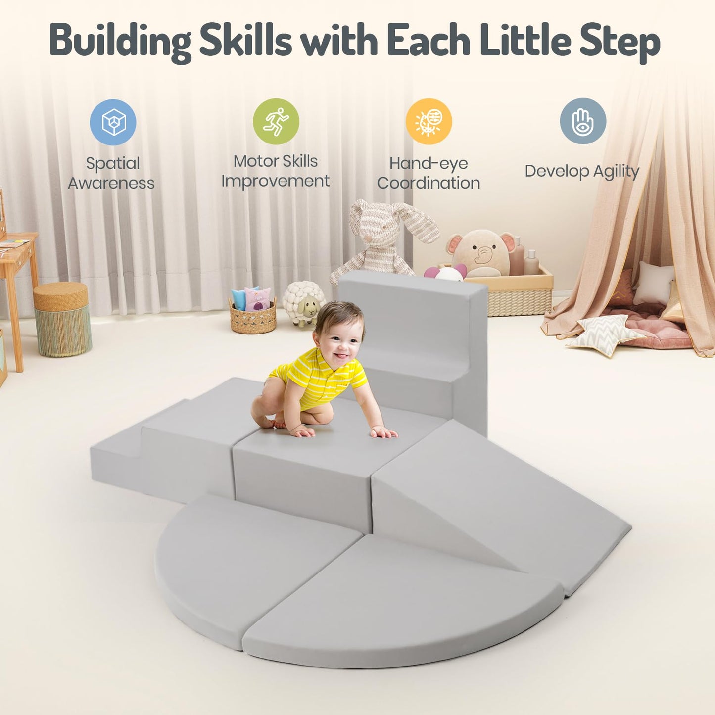 Rinnebbit 6-Piece Foam Climbing Blocks for Toddlers — Soft Indoor Climb & Crawl Play Set