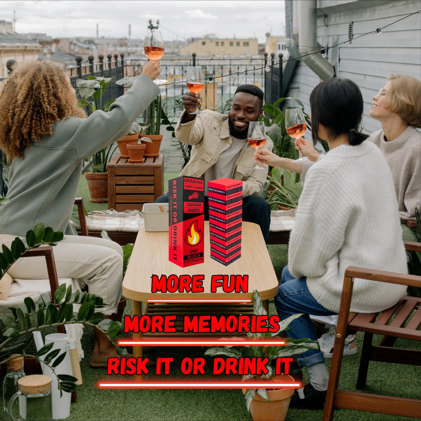 RISK IT OR DRINK IT: Savage Drinking Tower Game with 54 Dares for Adults | Party Games Night