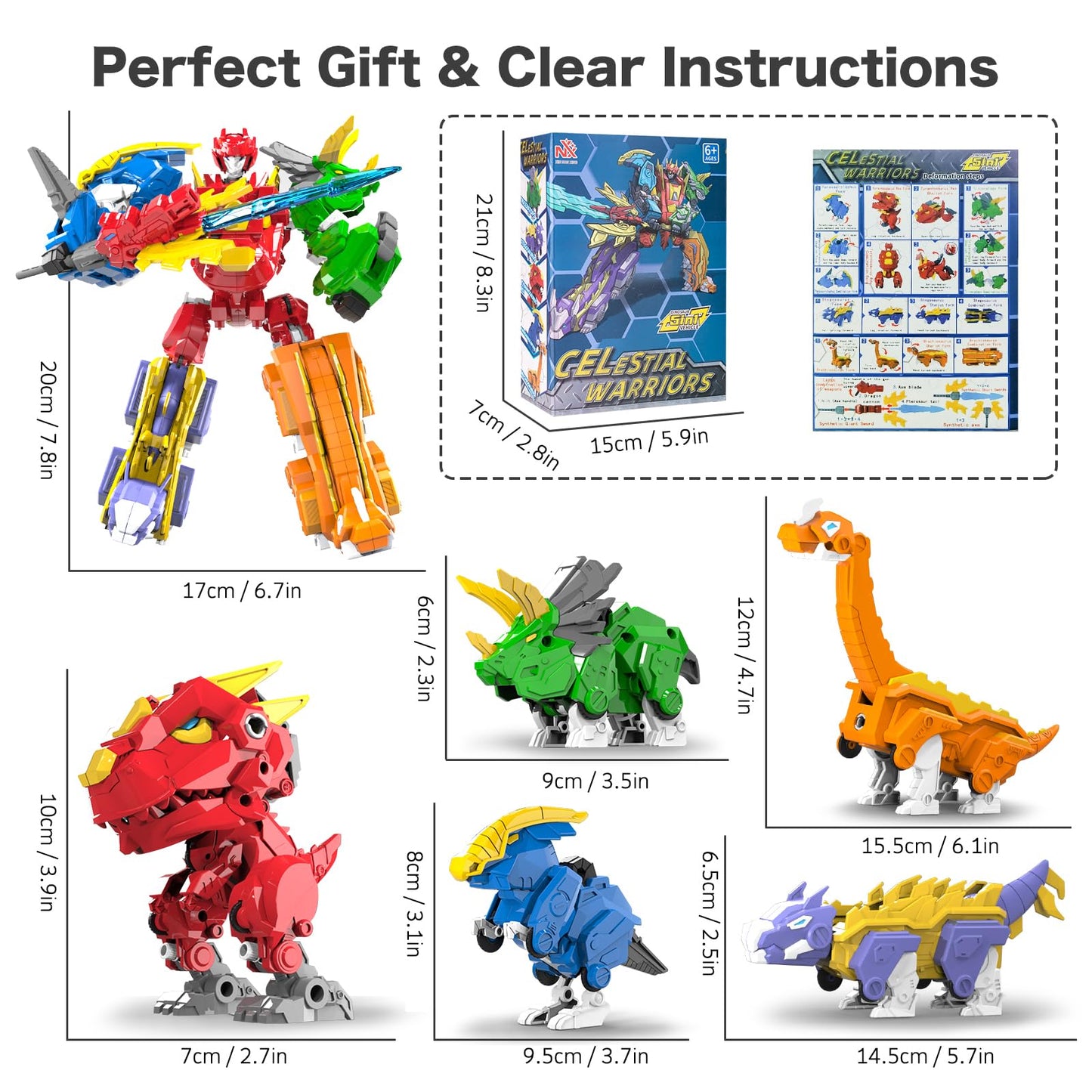 RISUNTOY 5-in-1 Transforming Dinosaur Robot Kit for Kids 6-8 | STEM Building Toy