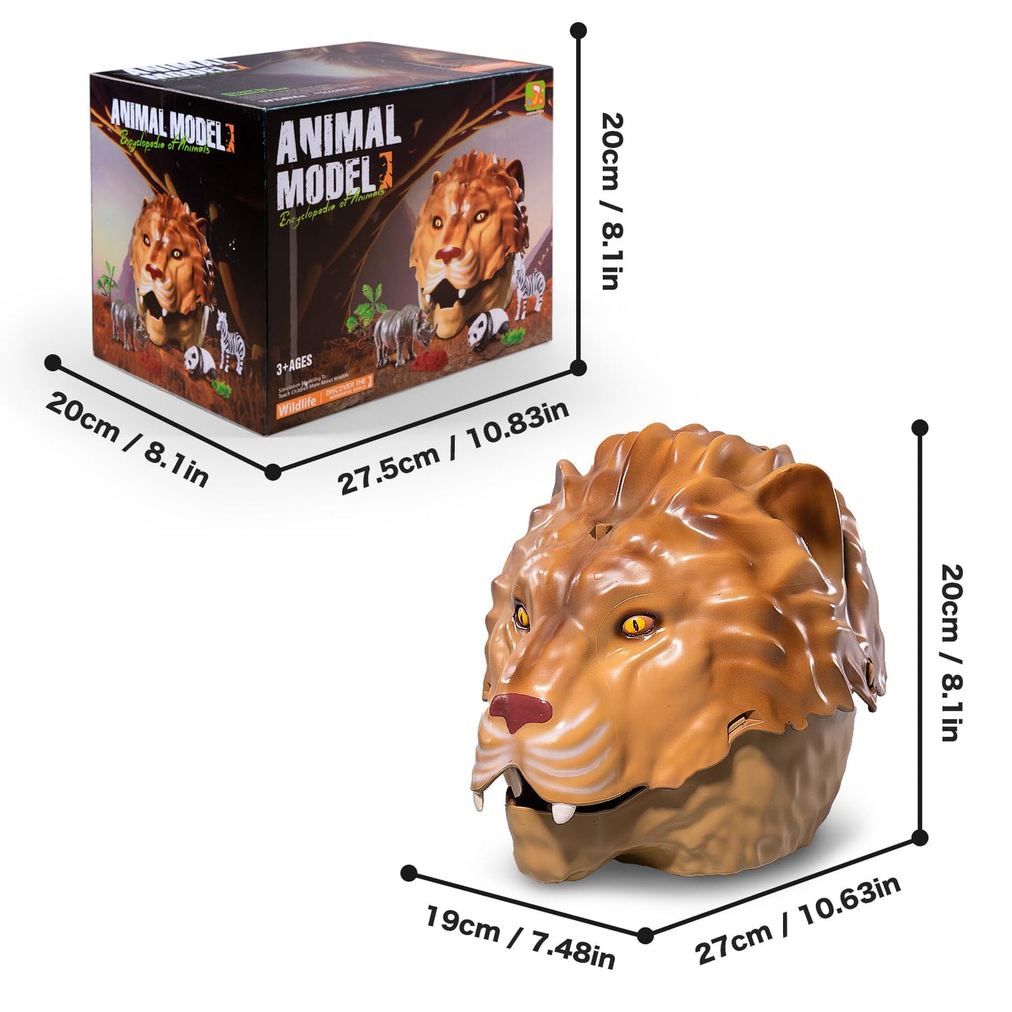RISUNTOY Safari Animals Playset – 41-Piece Jungle Zoo Toys with Light-Up Lion Bin