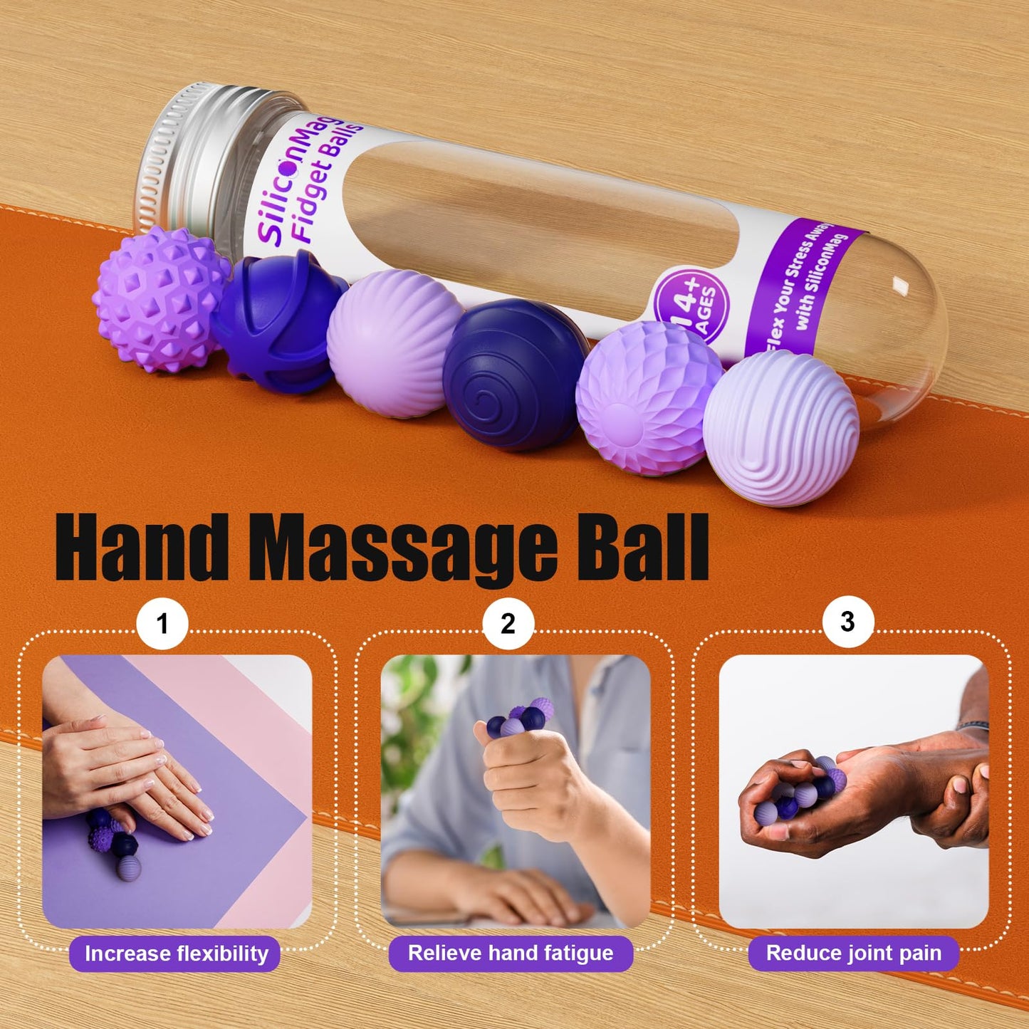 RIVGOT Silicone Magnetic Balls – 6-Pack Fidget Toy for Stress Relief (2-Pack Green & Purple)