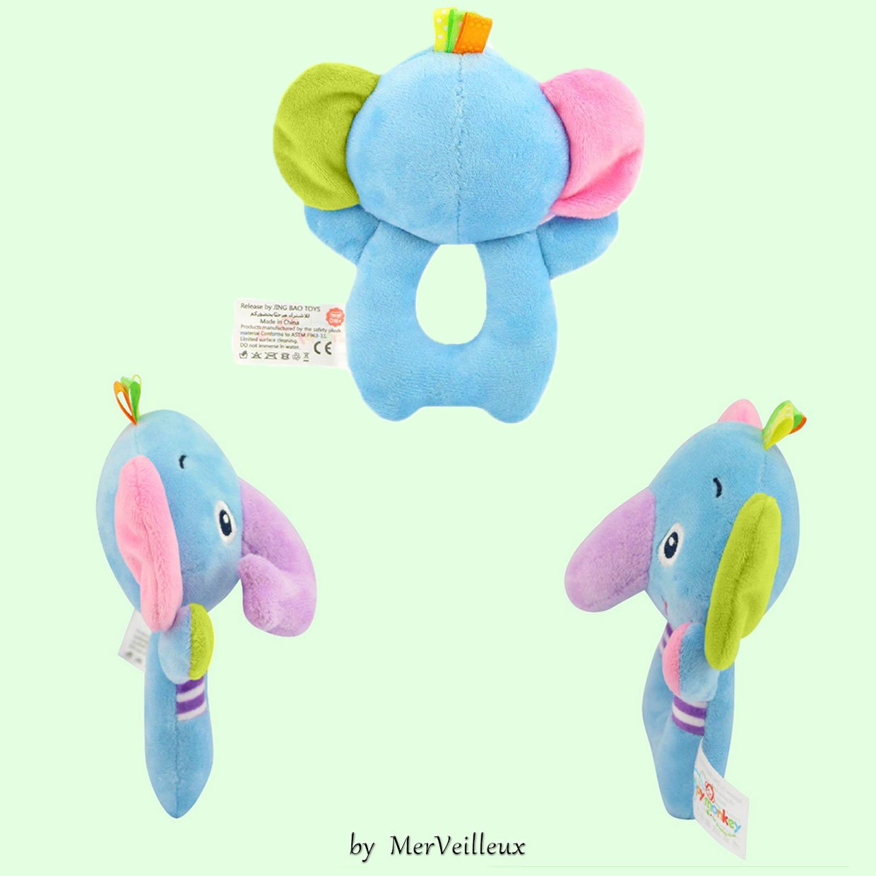 RIY Plush Elephant Soft Rattle Toy for Newborns | Baby Ring Shaker