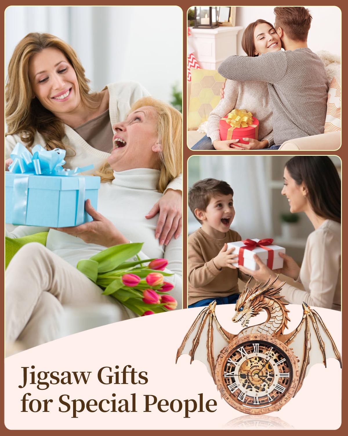 Rnfinewow 3D Dragon Clock Puzzle – Wooden Pendulum Kit for Adults