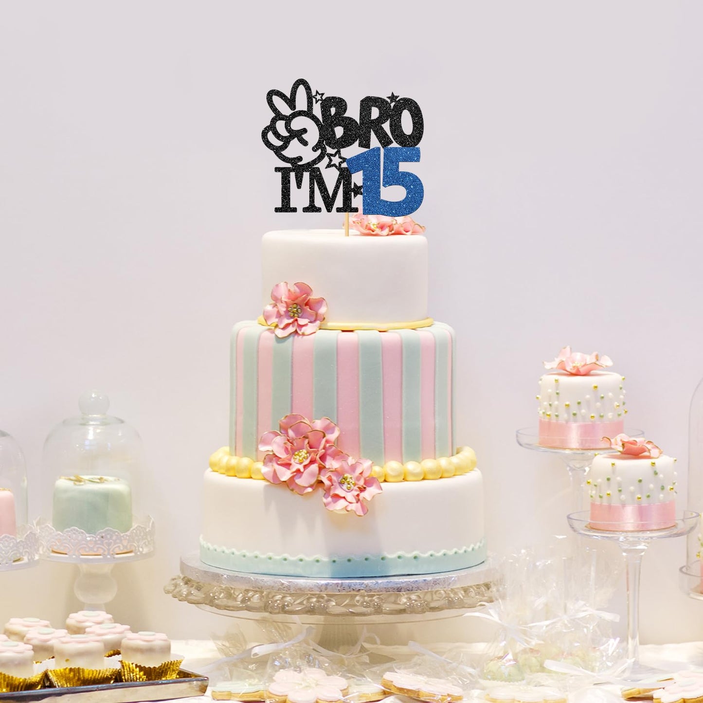 RoadSea Brother I'm 15 Cake Topper – Black Glitter for 15th Birthday Boy