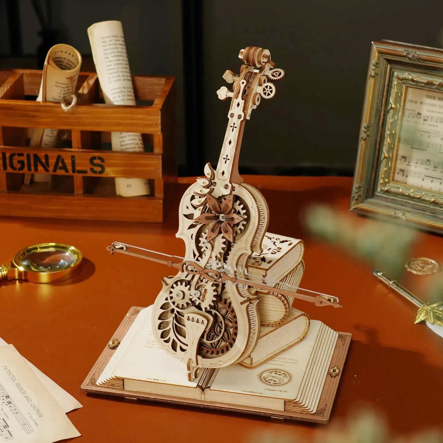 ROBOTIME AMK63 Magic Cello 3D Puzzle – Mechanical Music Box Kit for Adults | Wooden Puzzle Gift