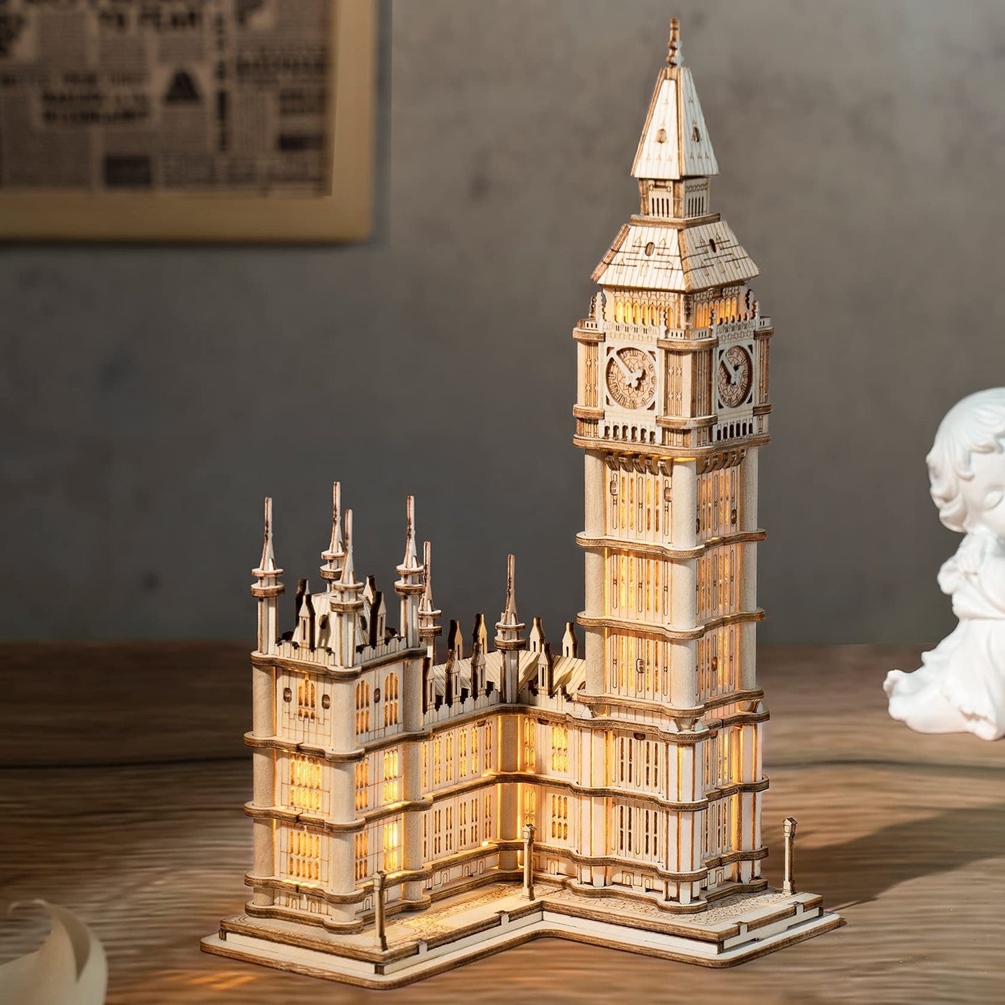 ROBOTIME 3D Big Ben Puzzle Kit with LED – Wooden Model for Adults & Teens