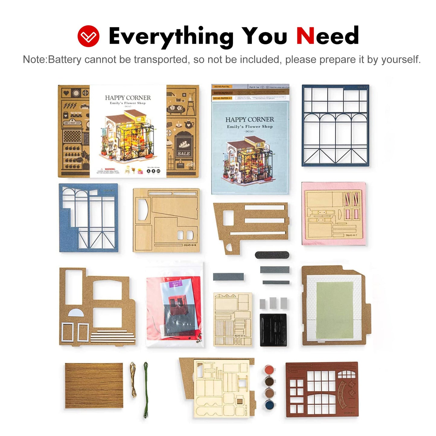 Robotime Emily's Flower Shop Dollhouse Kit (1:24) – DIY Mini House with Furniture & LED