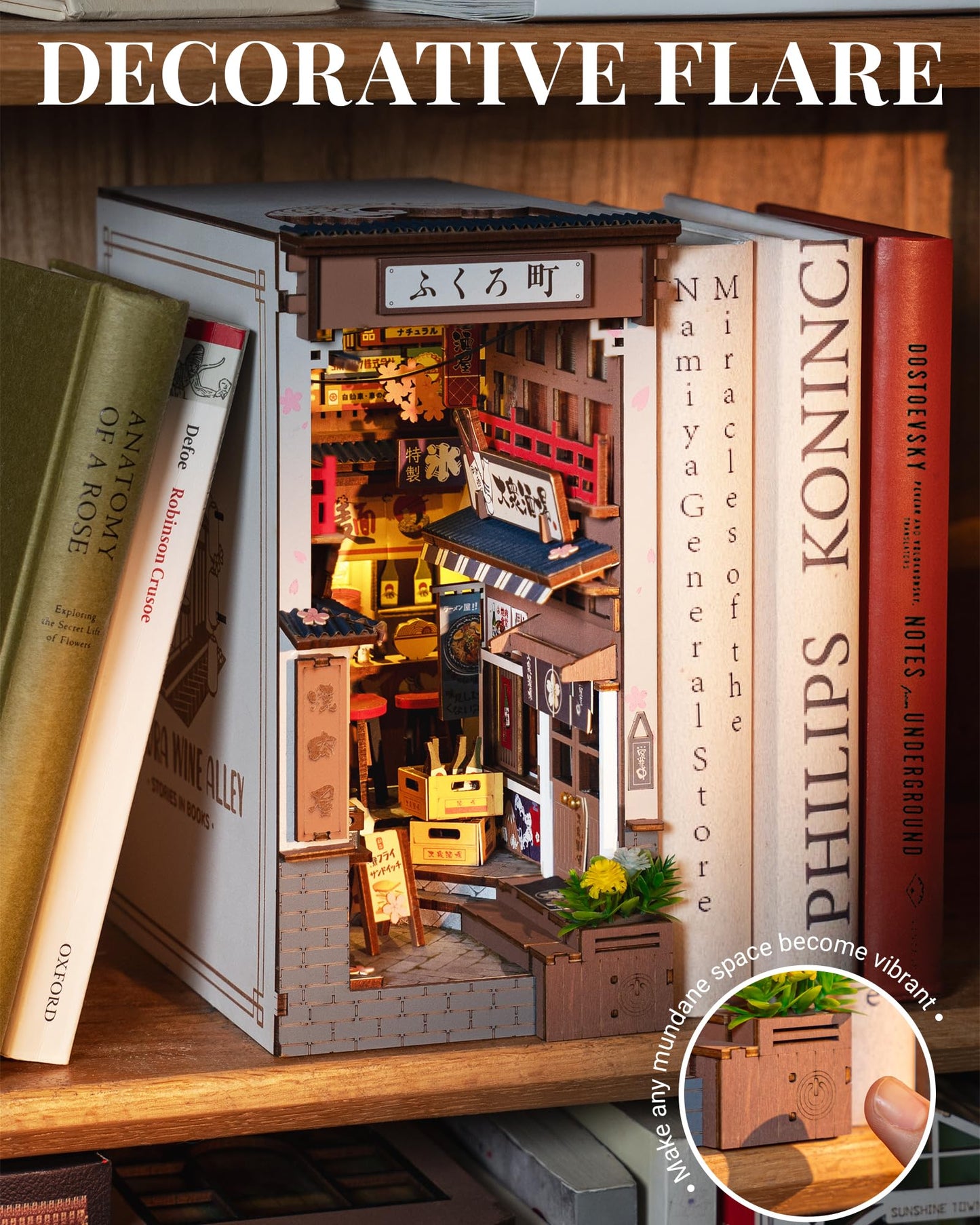 ROBOTIME Sakura Wine Alley Book Nook Kit – DIY 3D Wooden Puzzle for Teens