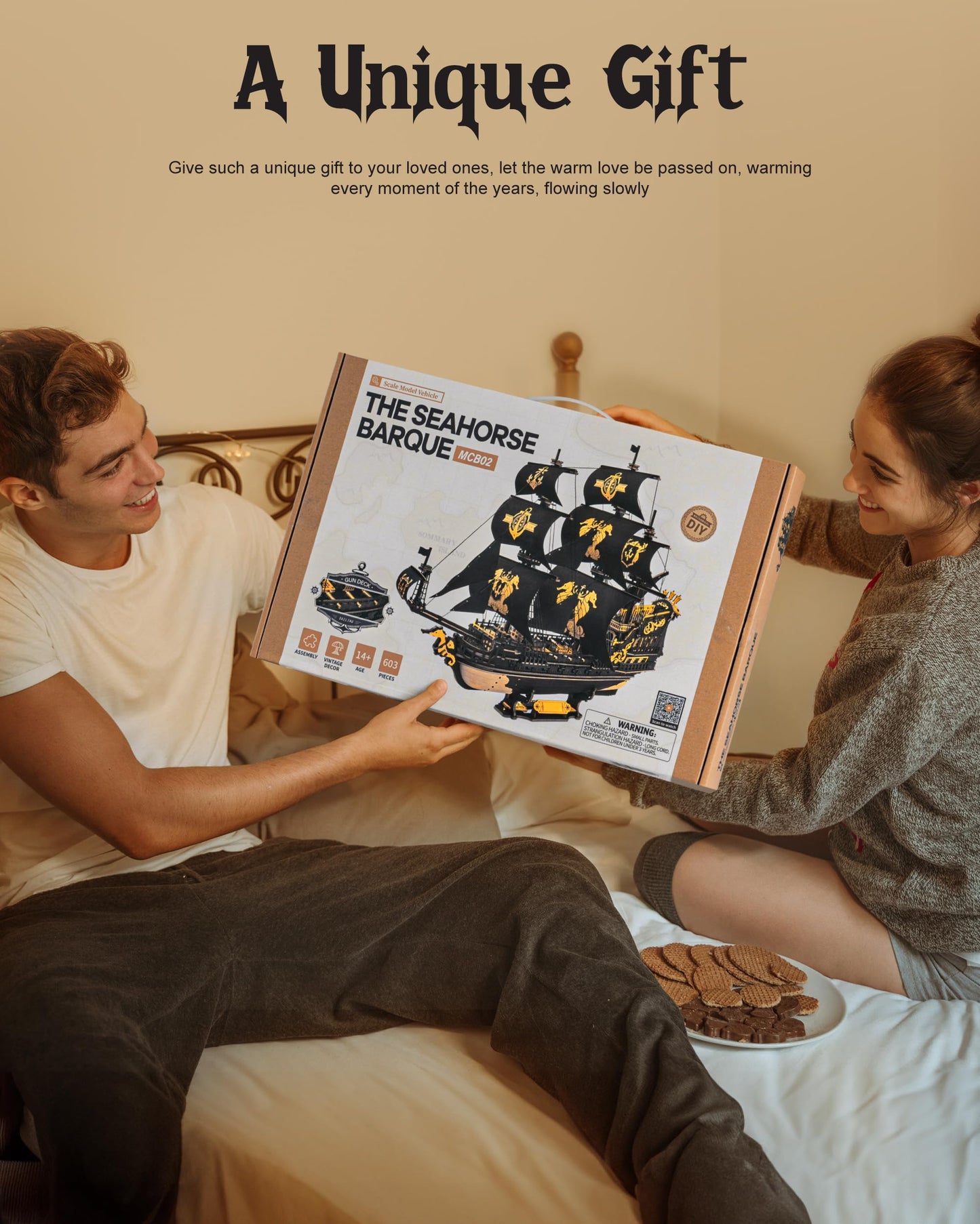 Robotime Seahorse 3D Wooden Puzzle Kit for Adults — 603 Pcs Black Sailboat Model