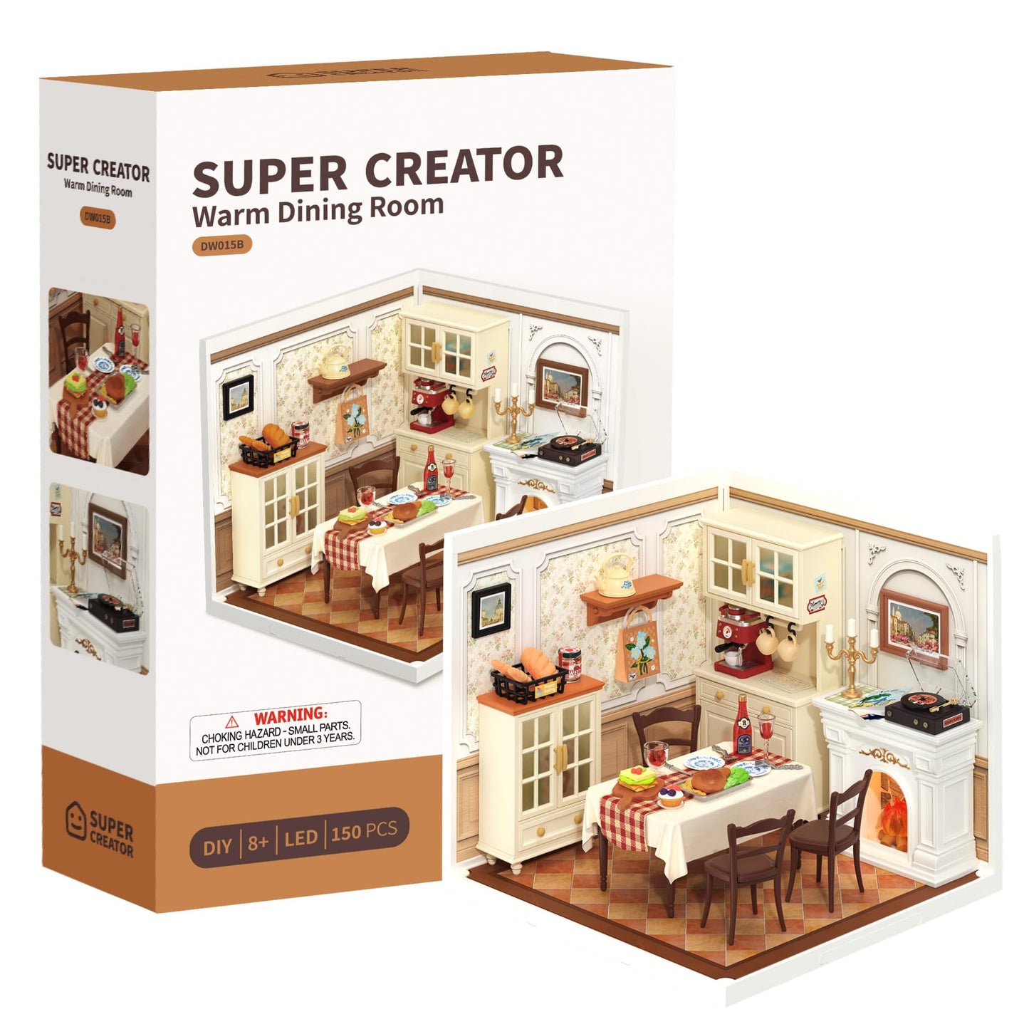 ROBOTIME Super Creator Dining Room Kit – DIY Miniature House with LED Lights