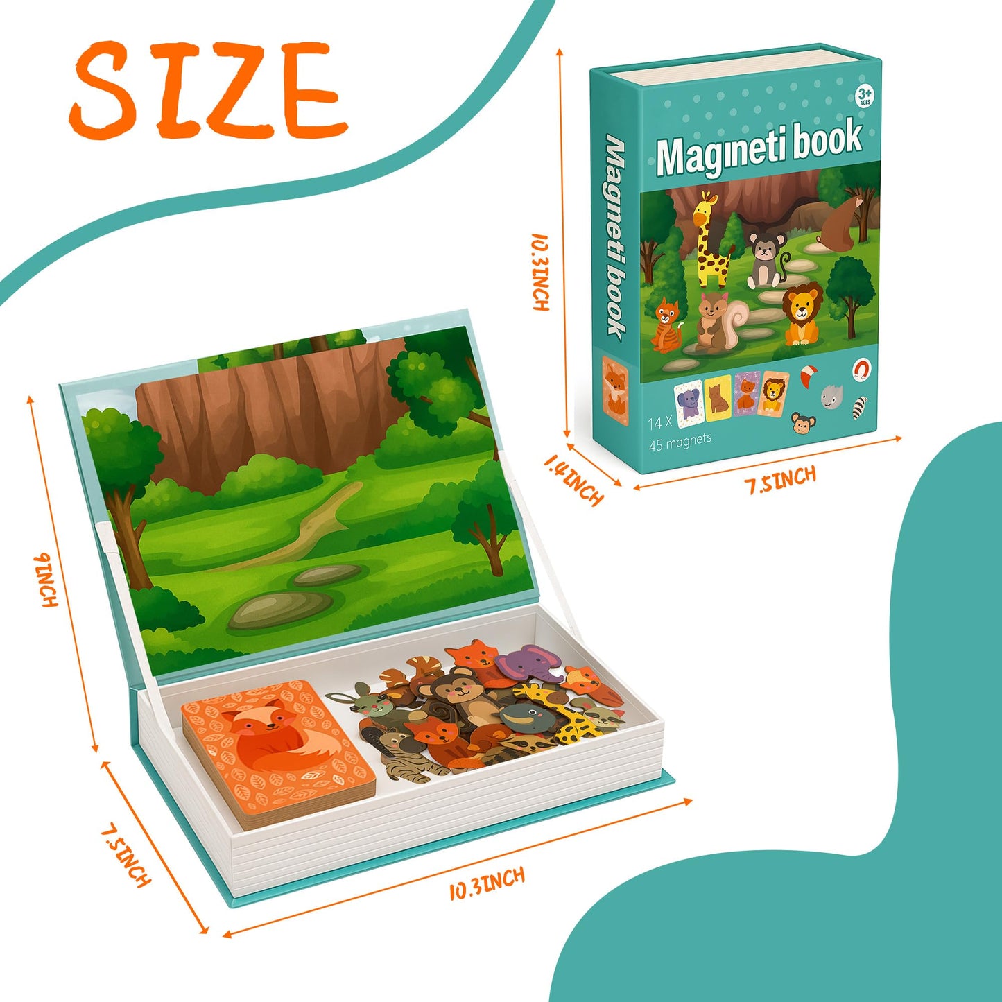 ROHSCE Animal Magnetic Busy Book for Toddlers – 45 Magnets & 14 Activity Cards | Montessori Travel Toy