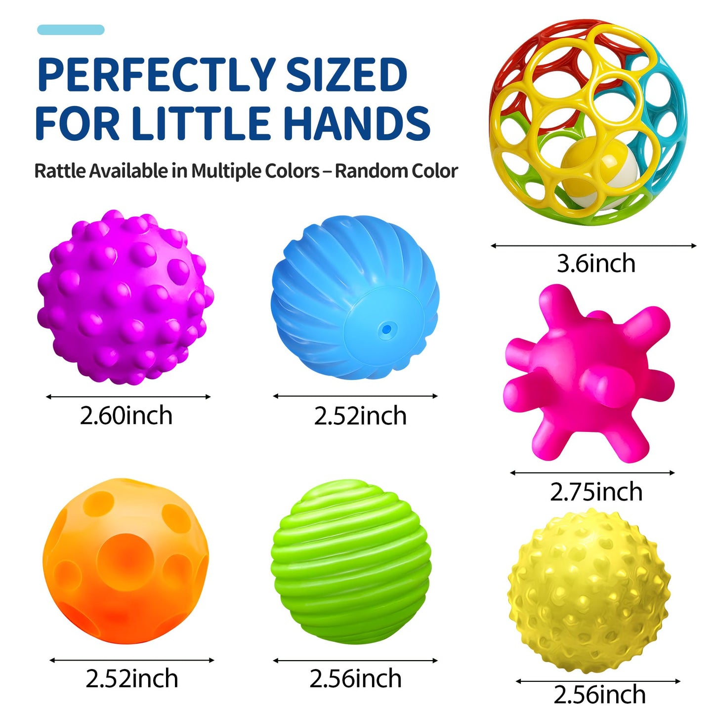 ROHSCE Sensory Balls for Toddlers 1-3 | Squeeze & Rattle Baby Toys, Teething Montessori Soft Balls