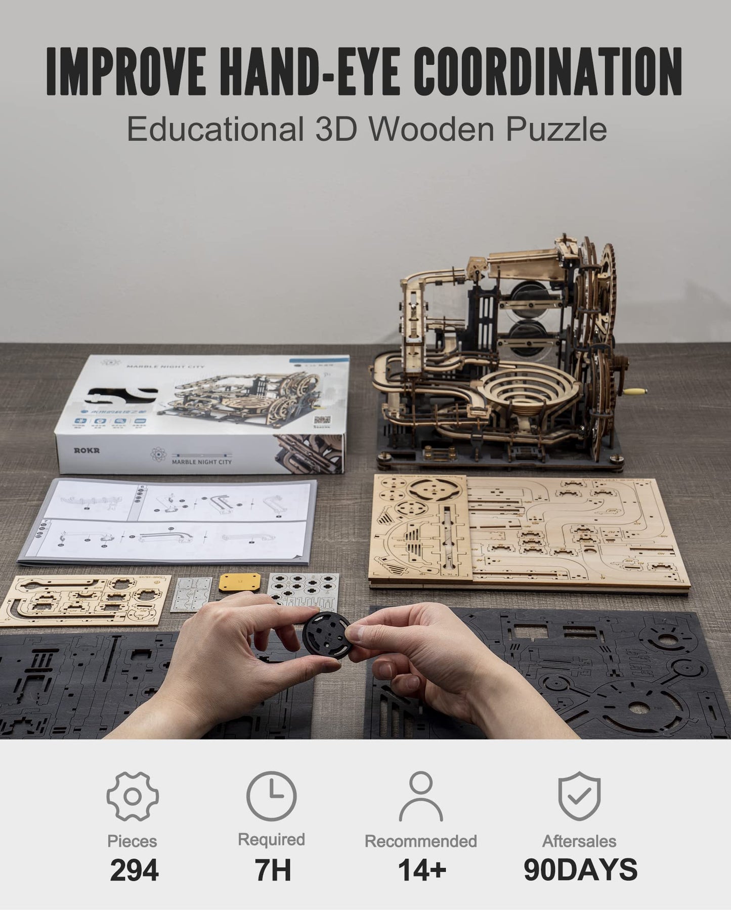 ROKR 3D Wooden Marble Run Puzzle for Adults – Marble Night City Model LGA01