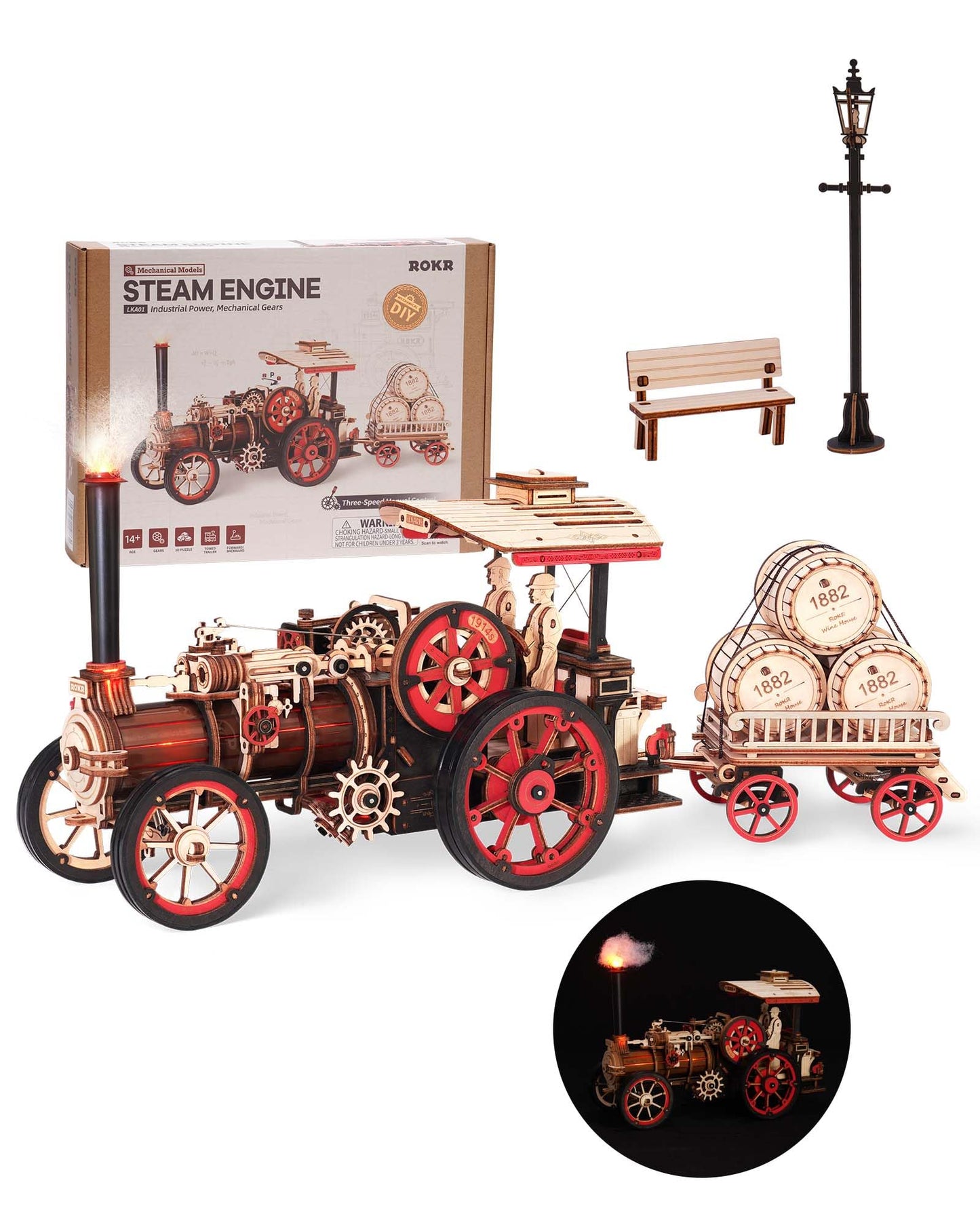 ROKR 3D Puzzle for Adults – 469-Piece Vintage Steam Engine Car Kit with Electric Motor