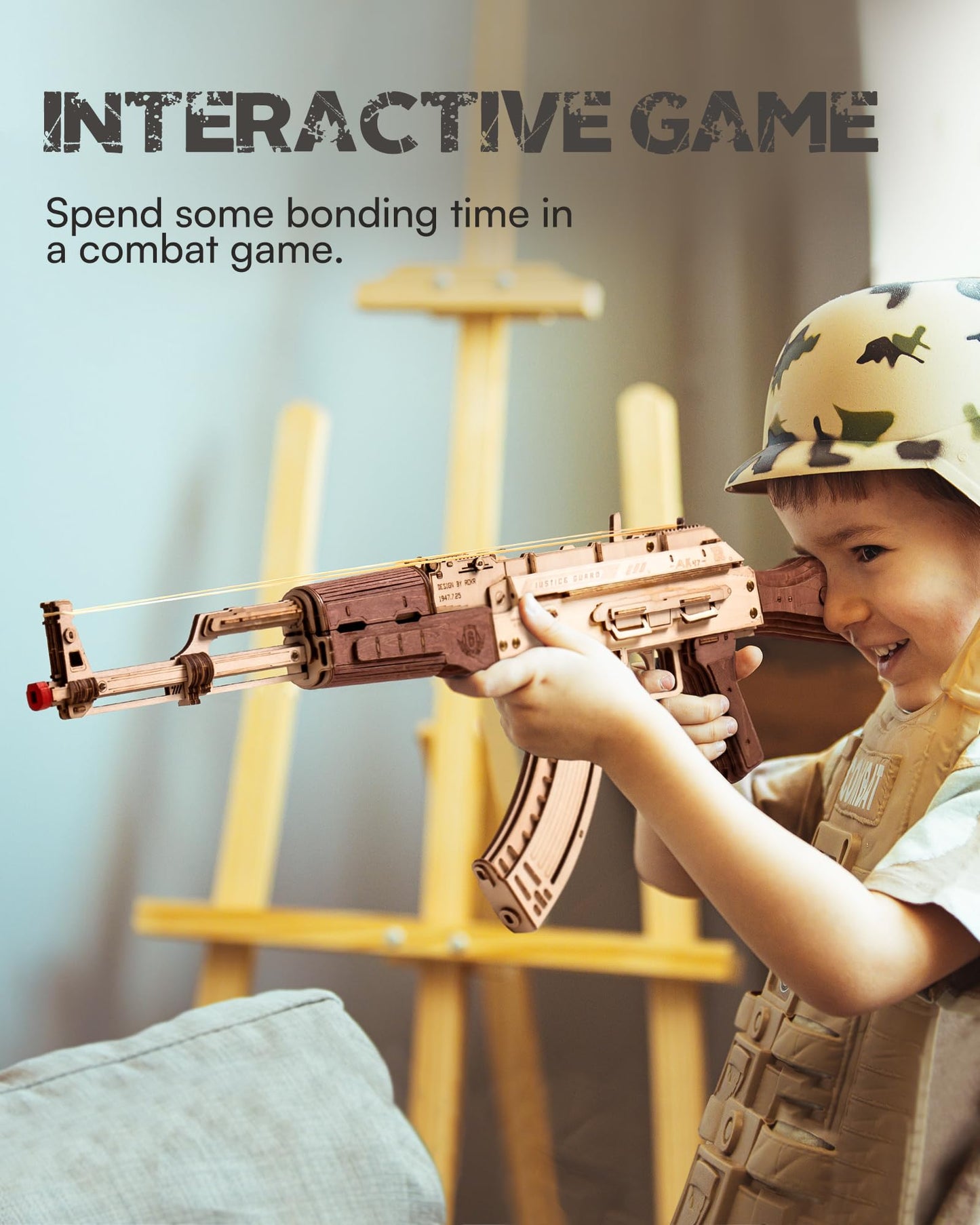 ROKR 3D AK47 Wooden Puzzle Model – Dual Shooting Modes DIY Kit