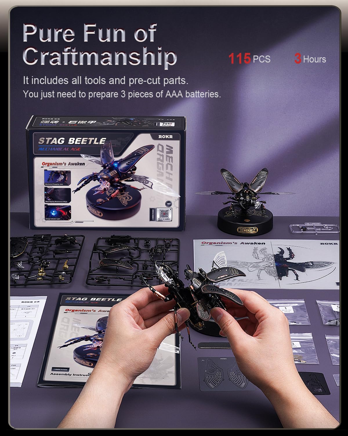 ROKR 3D Puzzles for Adults: Electric Insect Metal Model Kit — Stag Beetle
