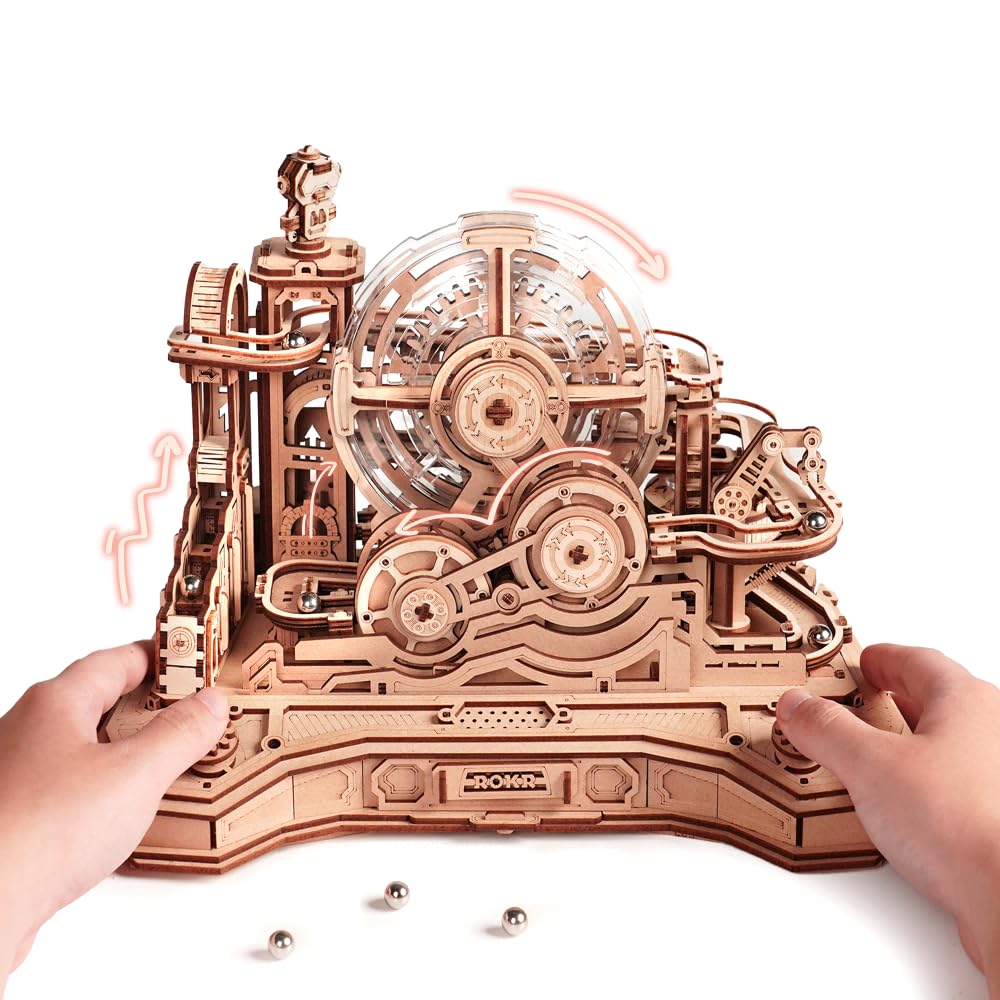 ROKR 3D Wooden Gear Ball Challenge – Build & Play Marble Run Kit for Adults & Teens