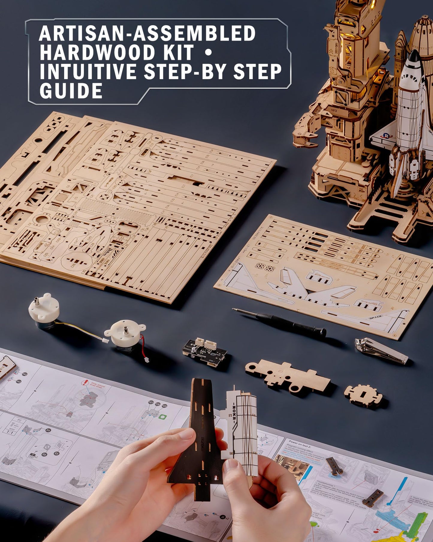 ROKR Space Shuttle 3D Puzzle with Lighting – Interactive Desk Model for Adults