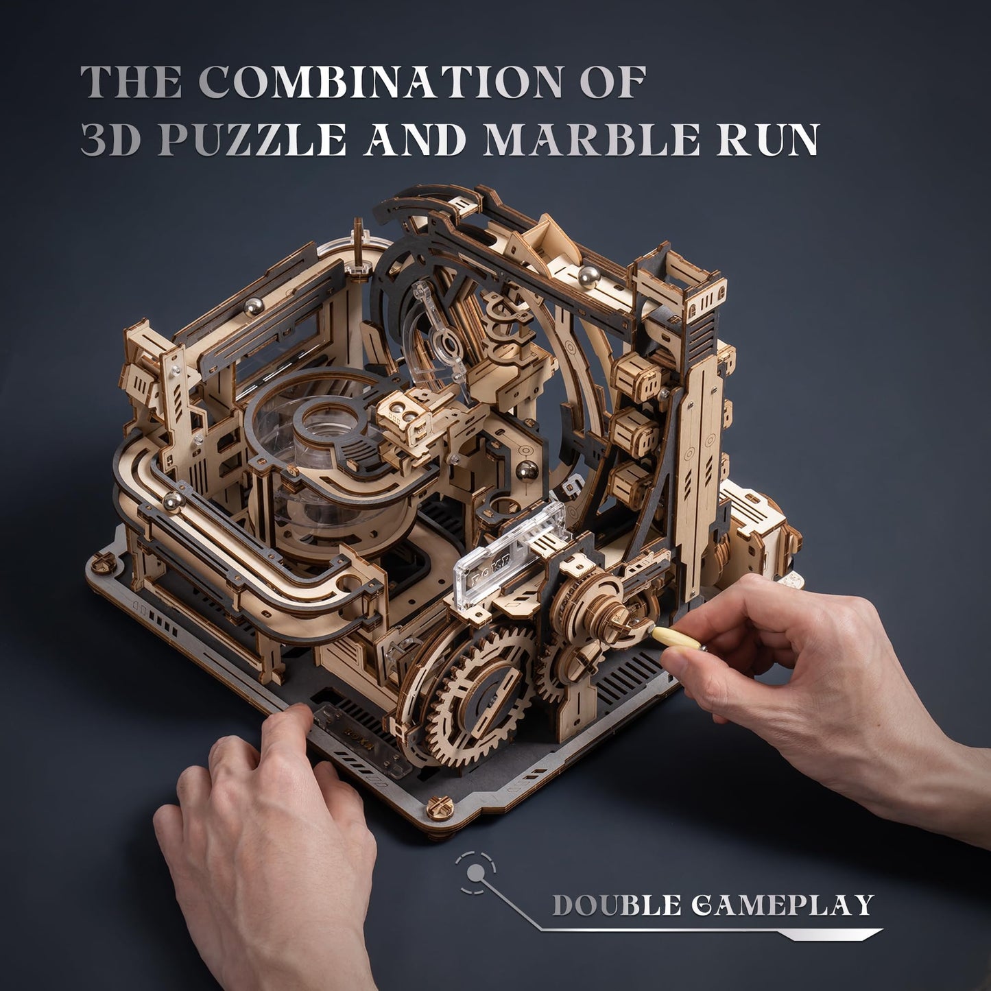 ROKR 3D Marble Spaceport LGC01 – 472-Piece Wooden Puzzle with Electric & Manual Modes