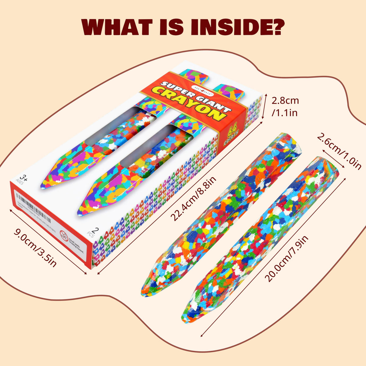 ROKT&RAZO Multicolor Giant Crayon Pack – 2 Pack, 8-Inch Jumbo Crayons for Kids