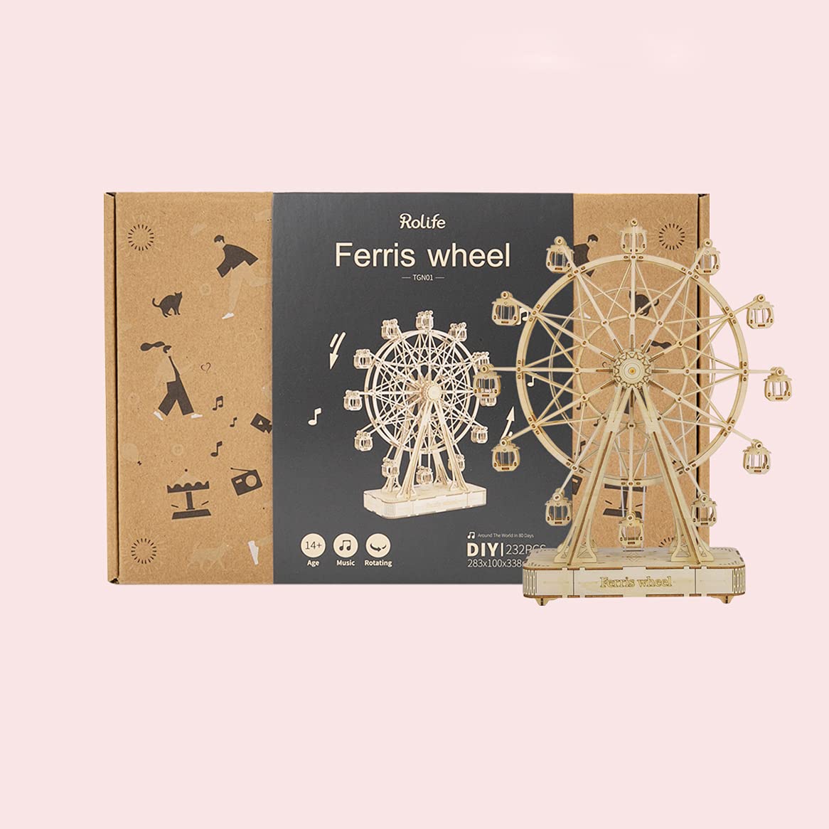 Rolife 3D Wooden Ferris Wheels Music Box Kit – Mechanical DIY Puzzle for Adults & Kids