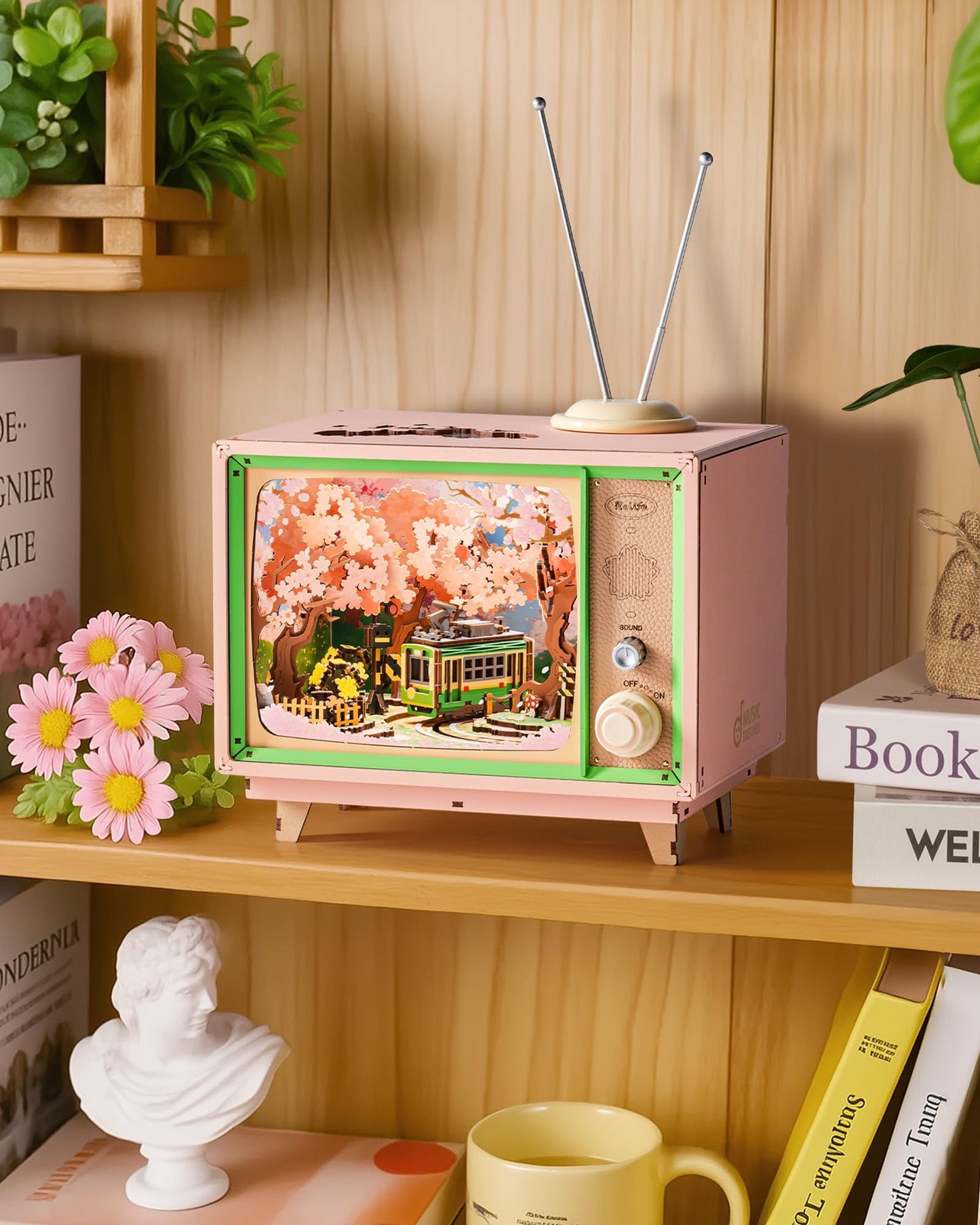 Rolife Sakura Dreamy Tour: 16" 3D Wooden Puzzle Book Nook Kit with Lights & Music Box