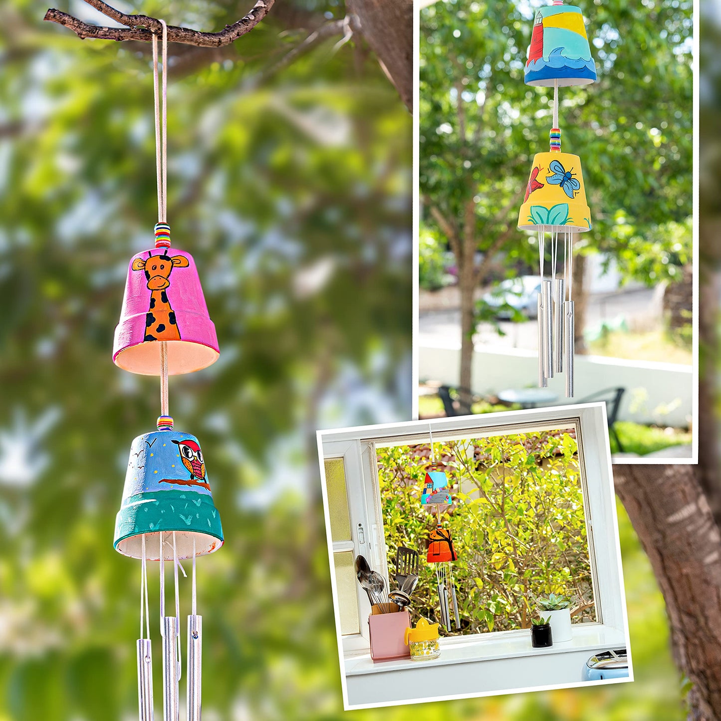 Romi's Way 2-Pack Make Your Own Wind Chime Kit – Larger Bells, Stencils & Beads for Kids 6-12