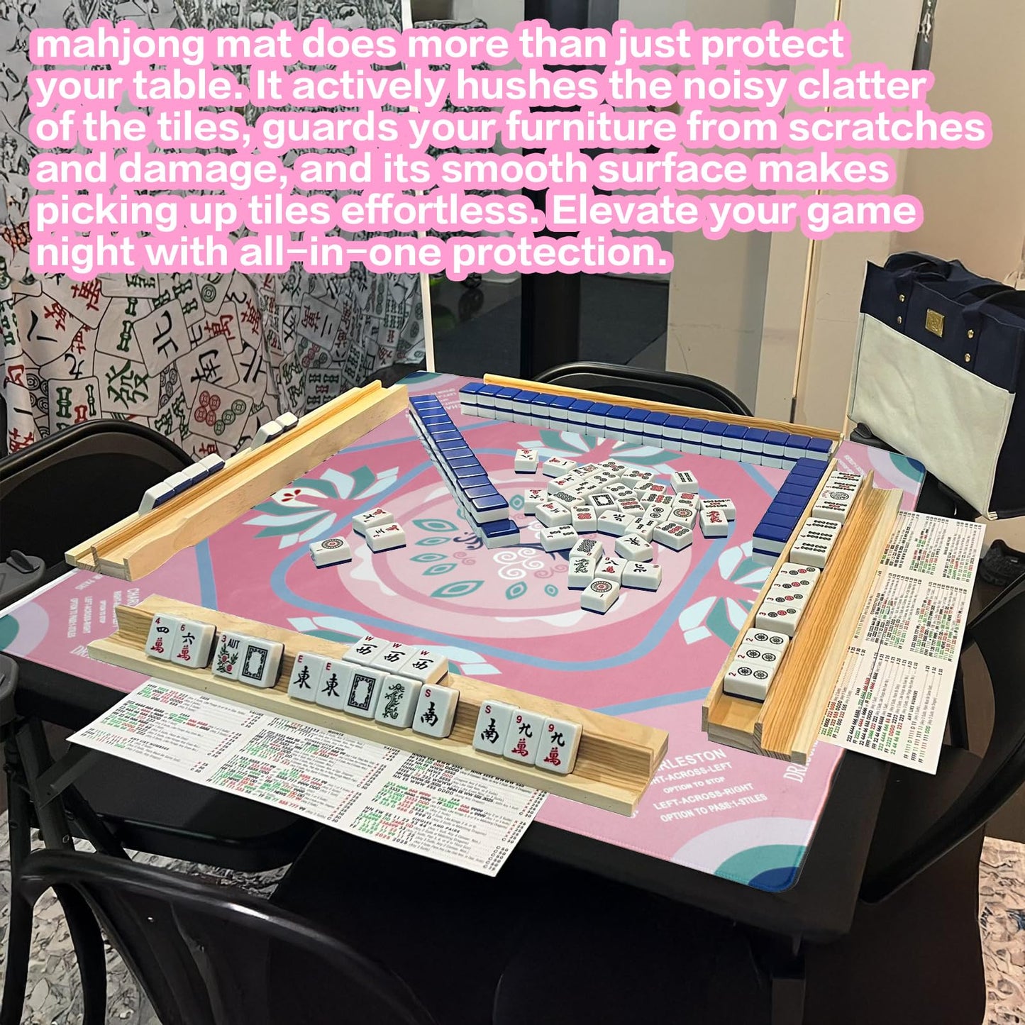 Roocn 2026 Mahjong Mat 31.5 x 31.5 in | Non-Slip, Noise-Reducing, Waterproof Surface | Pink Peacock Design