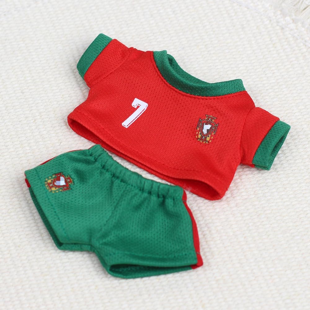 Roozxbscen Labubu 2-Piece Soccer Outfit for 17cm Dolls – Breathable Jersey & Elastic Shorts