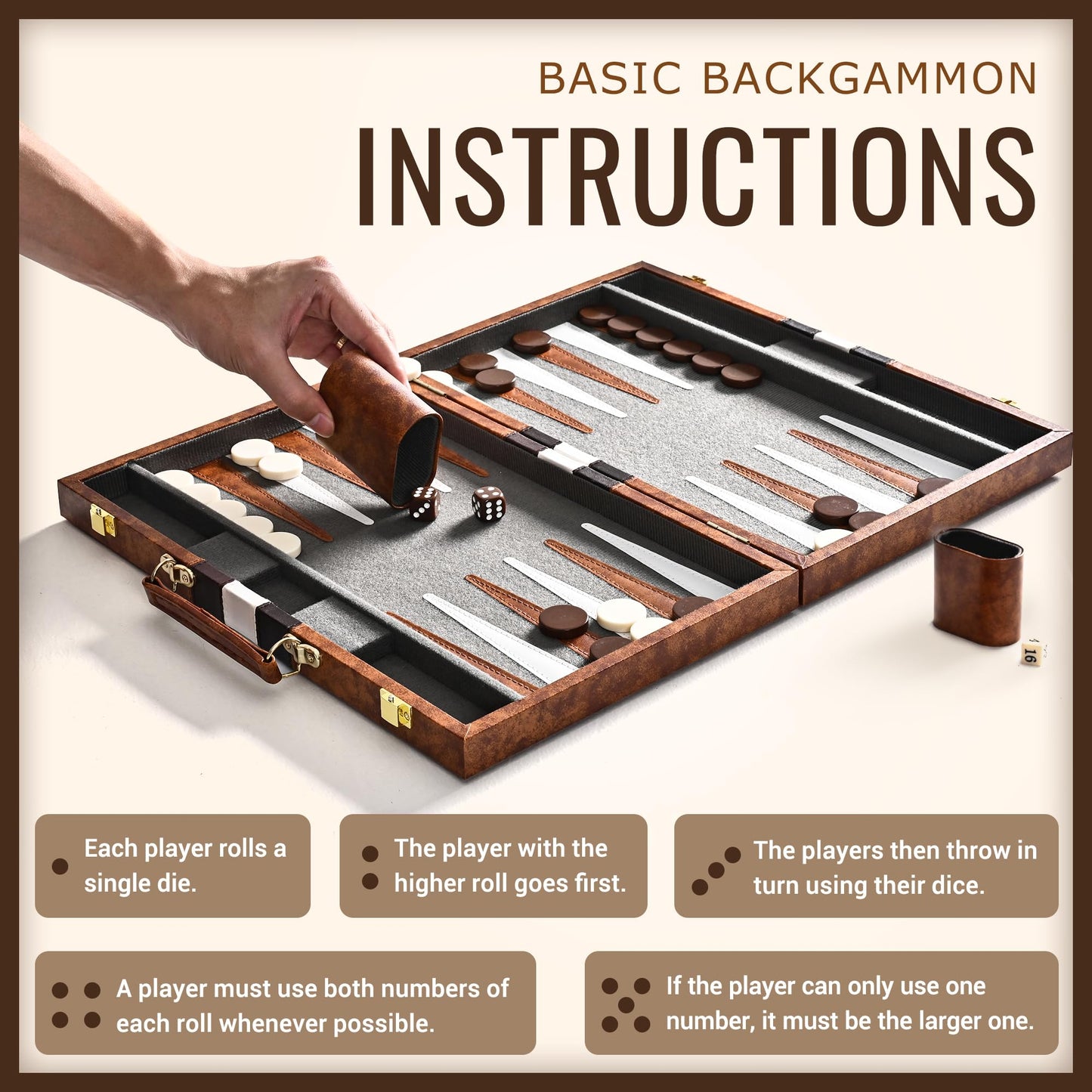 ropoda Backgammon Board Game Set (15 Inches) – Portable Leather Case