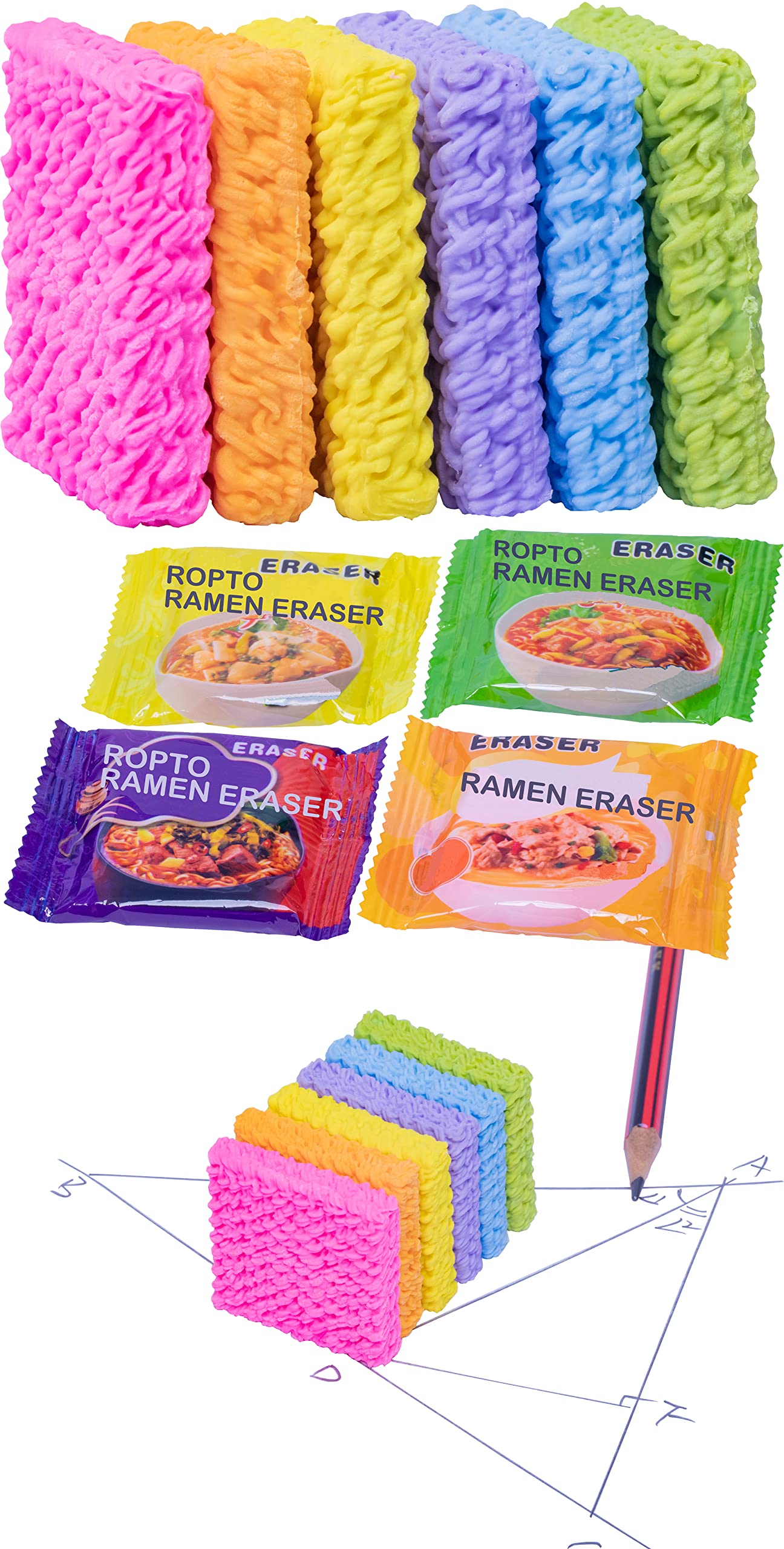 ROPTO 16 PCS Spicy Ramen Noodles Erasers – Colorful Mini Food Erasers for Kids, Bulk Classroom Gifts