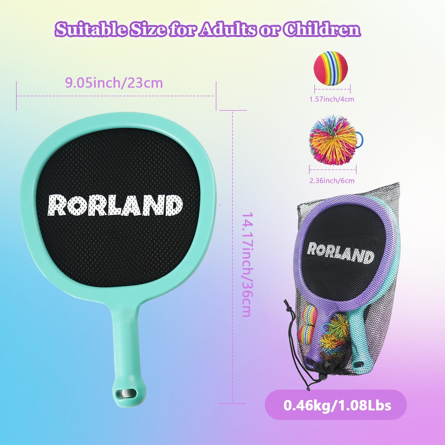RORLAND Portable Paddles & Bouncy Balls Set – Indoor Outdoor Fun for All Ages