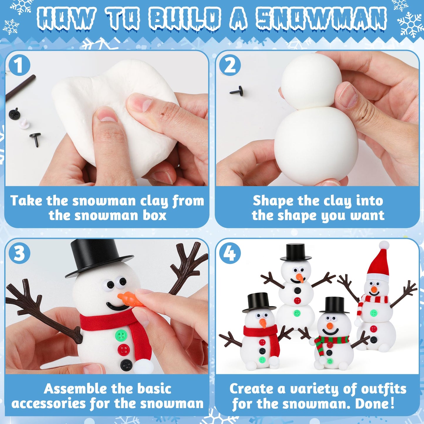 RoseFog 9-Pack Christmas Snowman Clay Kit for Kids – DIY Snowman Crafts
