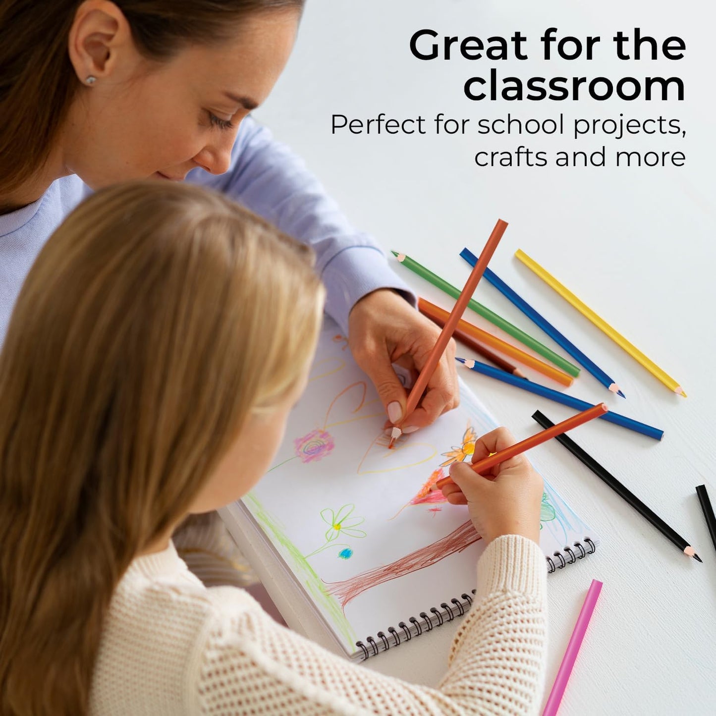 Rosmonde Colored Pencils Bulk 300-Pencil Set | 12 Bright Pre-Sharpened Colors