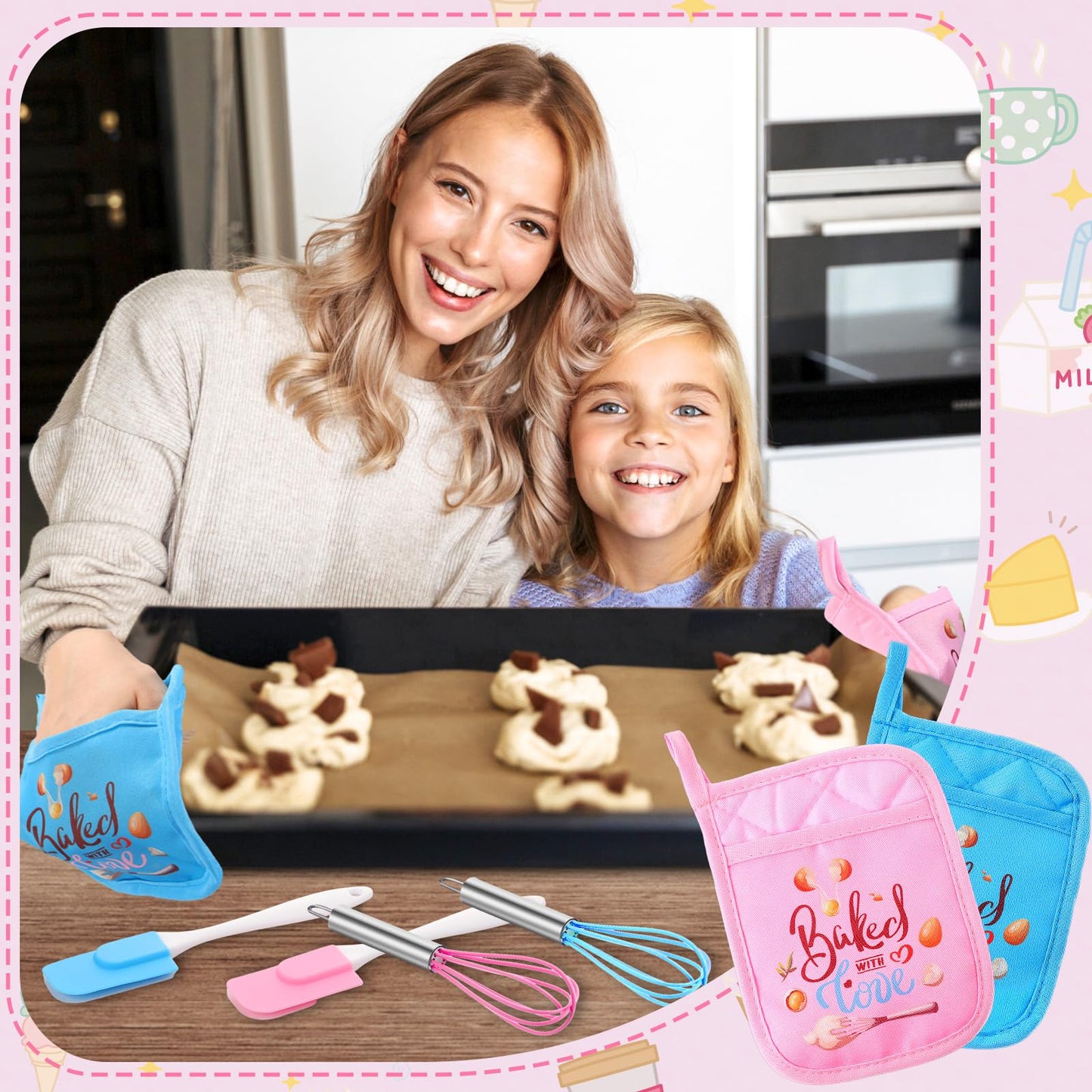 RoundFunny 24 Pcs Kids Mini Baking Set – Spatula, Rolling Pin, Whisk & Pot Holders